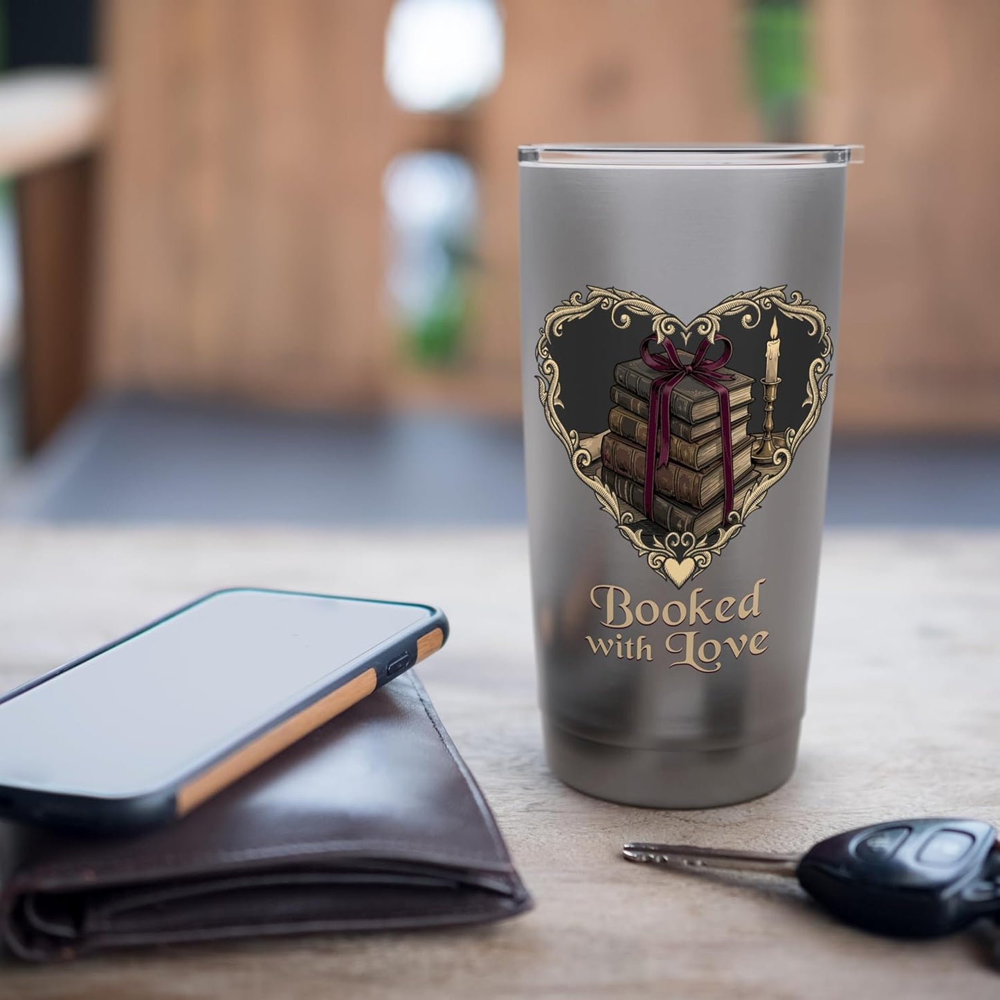 Booked with Love Romantic Reader Dark Academia Aesthetic Stainless Steel Insulated Tumbler