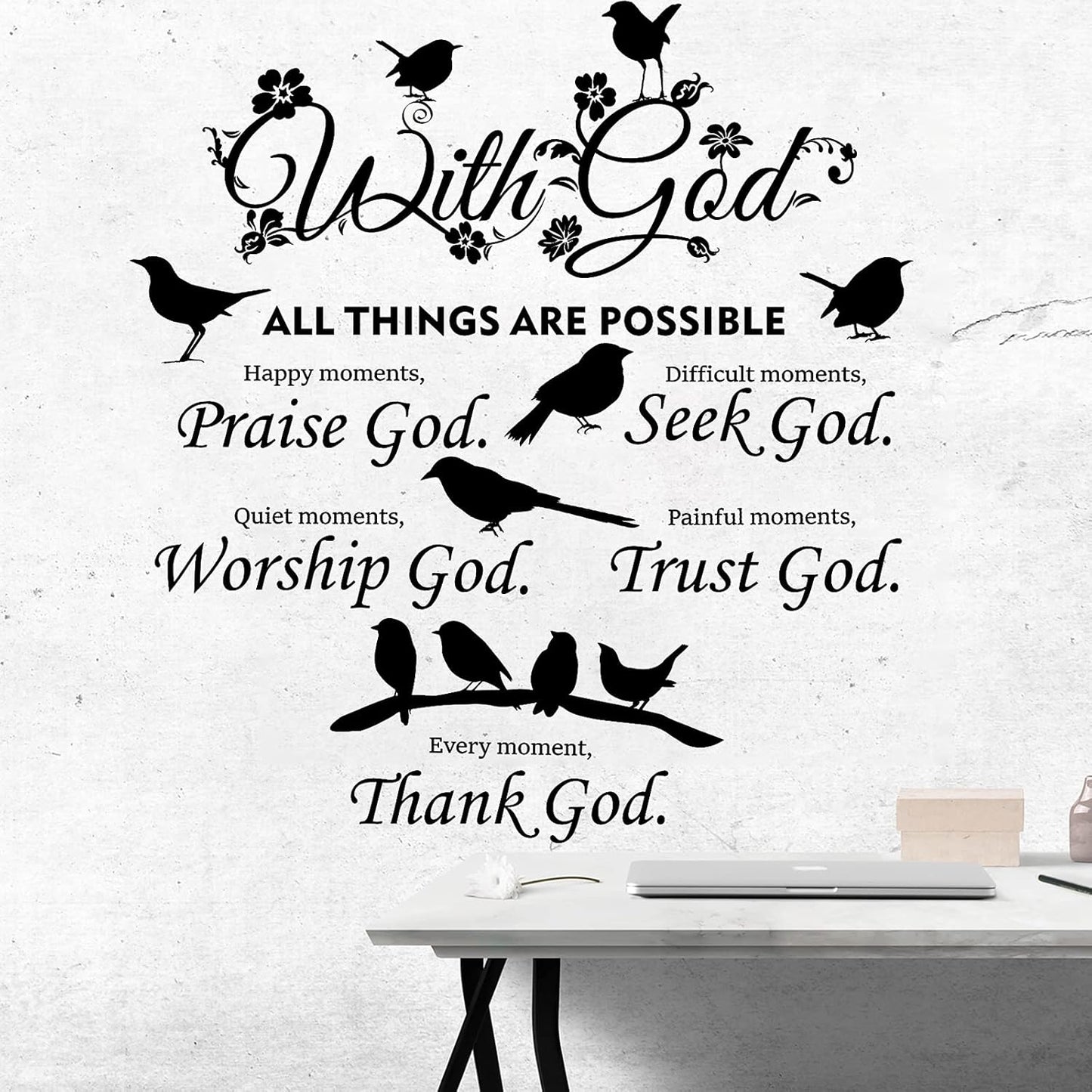 2 Pieces Bible Verse Wall Decal Scripture Quote Sticker - With God Things Are Possible Vinyl Christian Praise God DIY Inspirational Sayings Wall Art for Home Bedroom Decor
