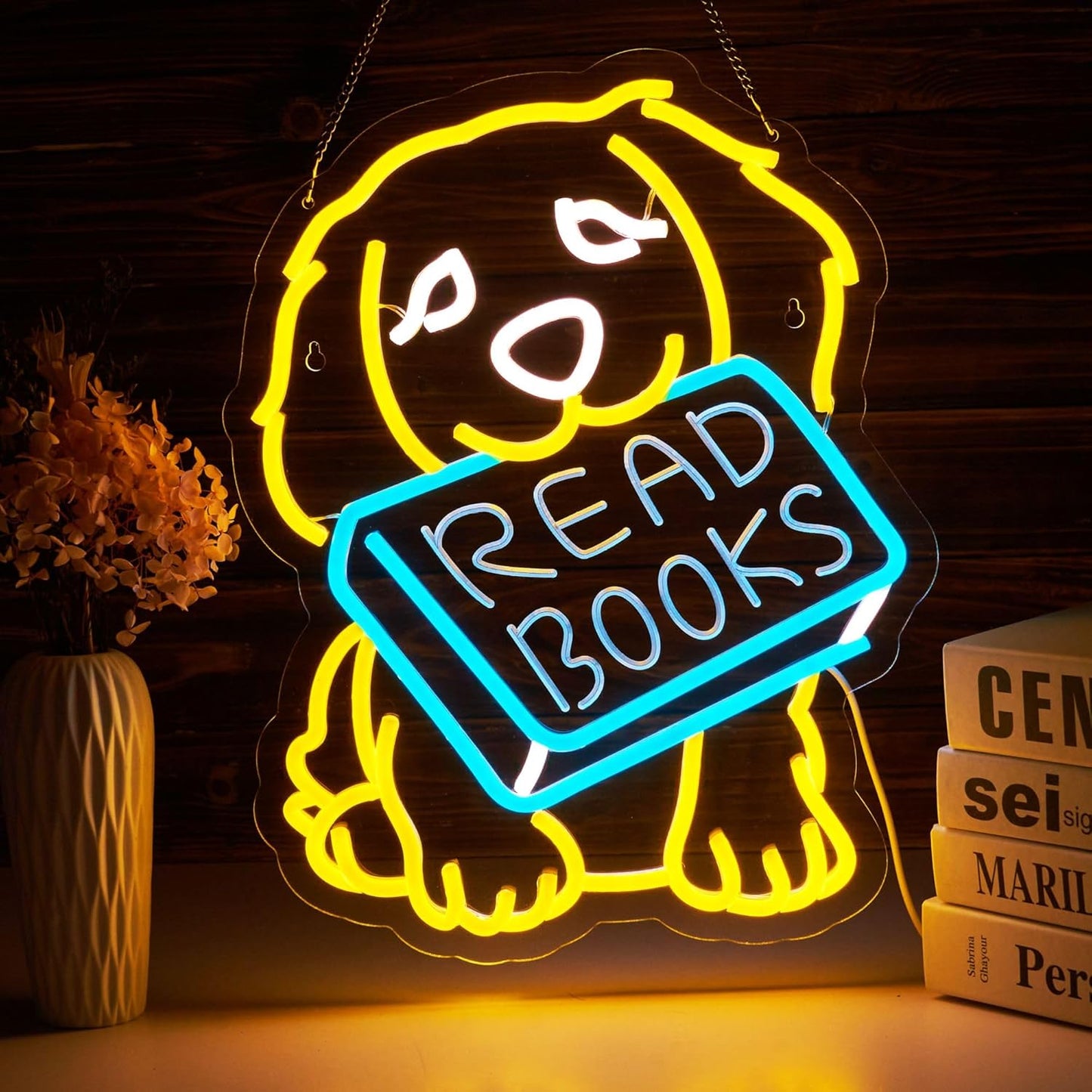 Read Books Golden Retriever Neon Sign for Wall Decor, Read More Books LED Signs Lights for Book Club Classroom Read Corner Kid's Reading Study Men Cave Game Decor, Birthday Party Decoration Gift