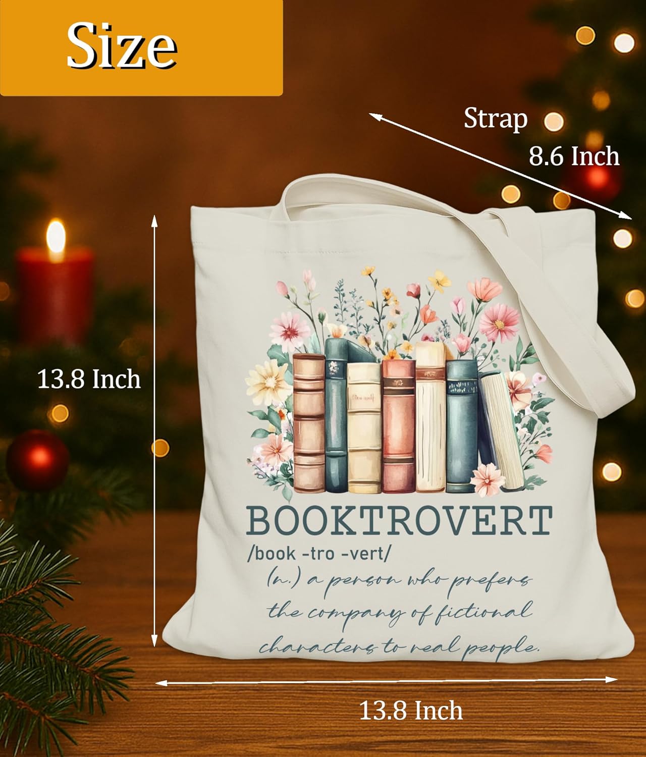 Book Lovers Gifts Tote Bag for Bookish Readers, Aesthetic Book Tote Bag for Librarian, Medium Size with Inner Pocket