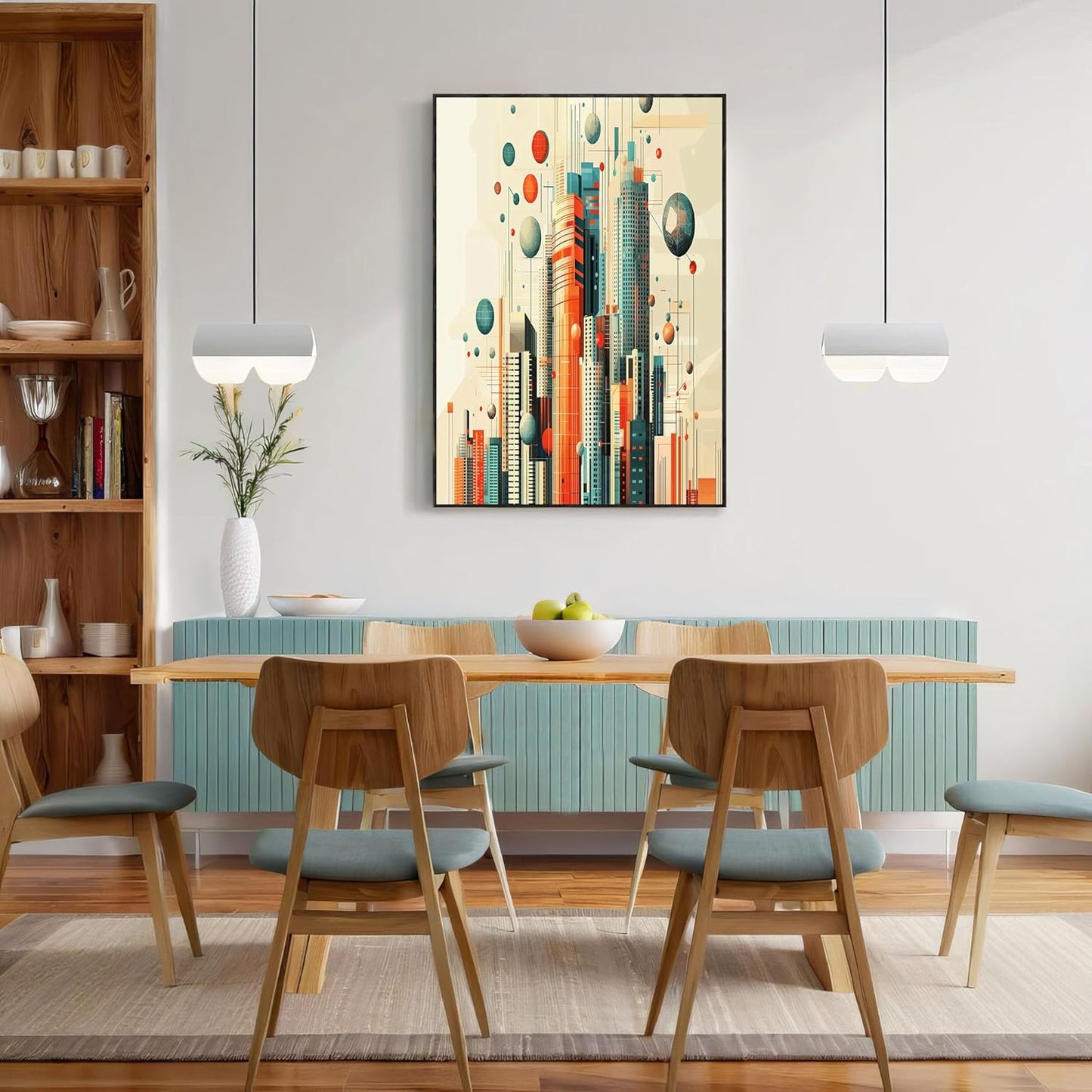 GDJSMIN Abstract Geometric Shapes Wall Art, Beige Cityscape Poster For Reading Room Living Room Decor 24 X 36 Inch Unframed