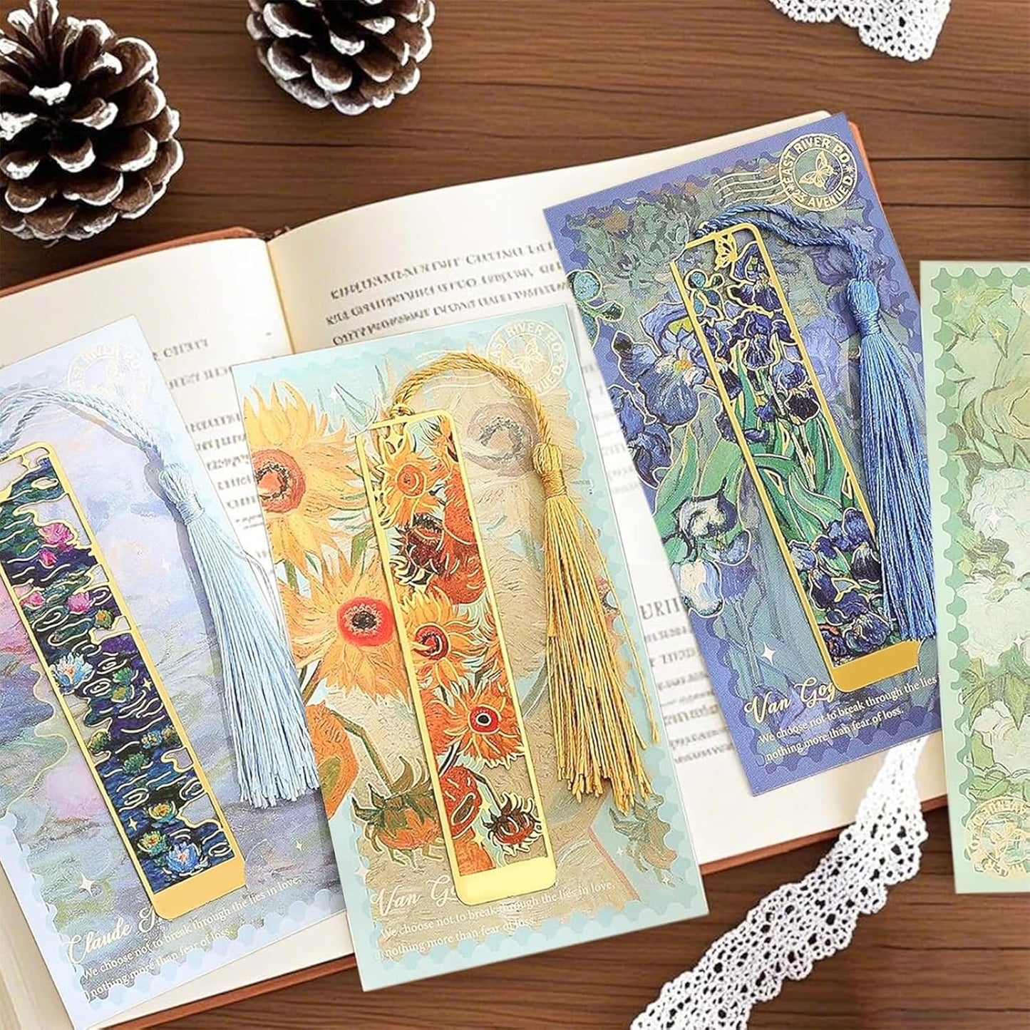 6 Pieces Metal Bookmarks with Tassel,Gold Oil Painting Theme Woman Bookmark,Bookmarks for Reading,Reading Accessories,Present for Book Lovers