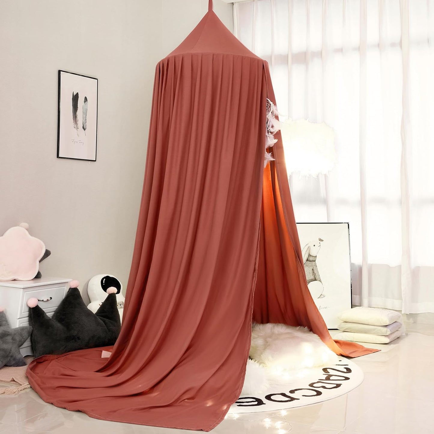 Princess Bed Canopy for Girls, Extra Large Hanging Canopy for Bed, Dreamy Play Tent for Girls Room Bedroom Decoration, Breathable Canopy Bed Curtain for Children Reading Nook - Rose Red
