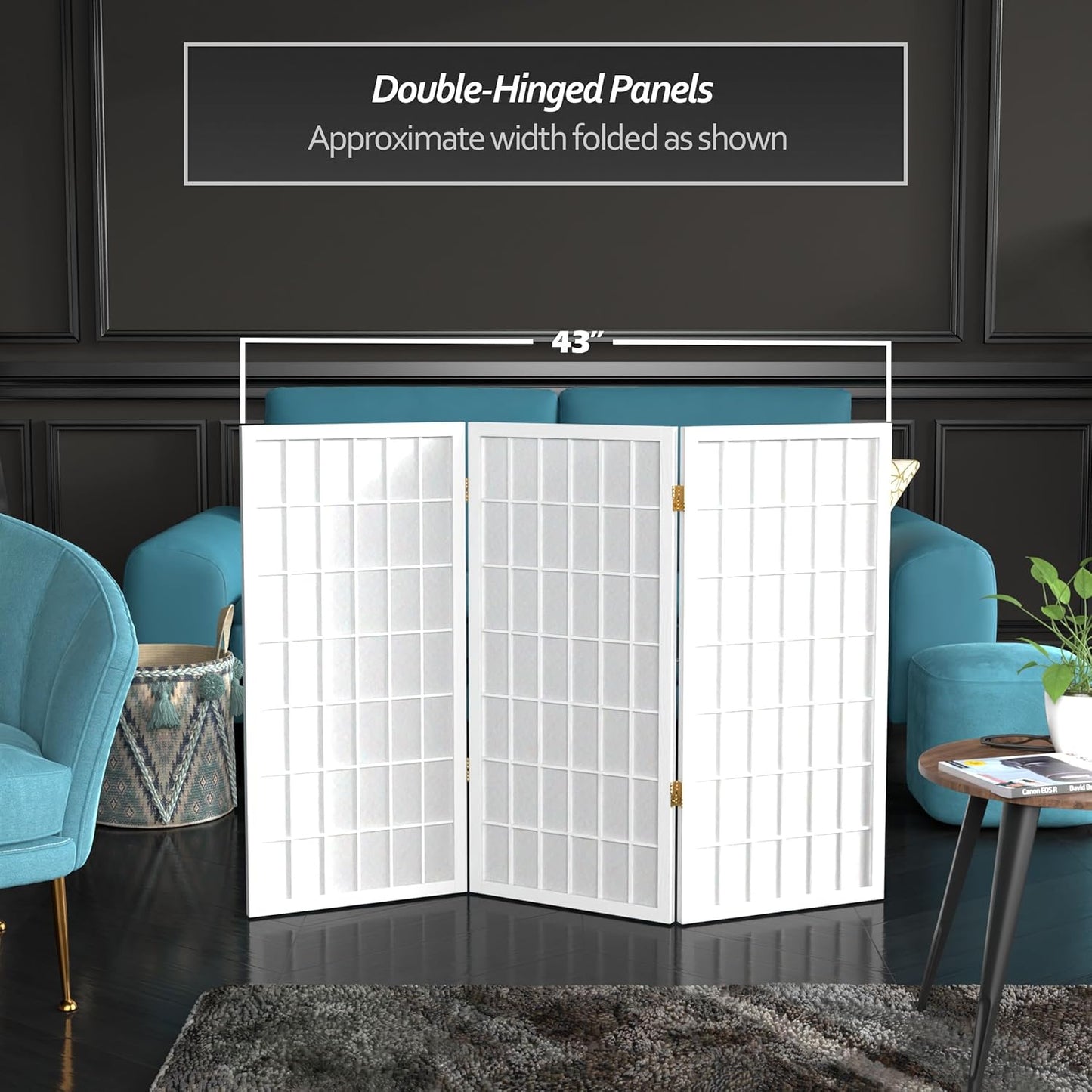 3 ft. Short Window Pane Shoji Screen - White - 3 Panels