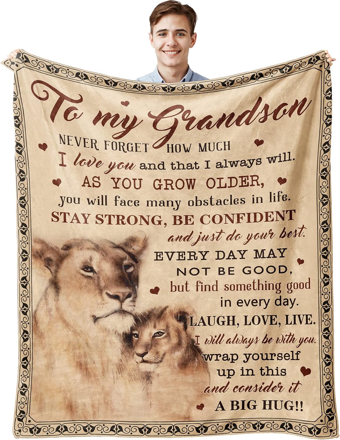 Grandson Gifts Blanket, Grandsons Gift from Grandma, Grandson Gifts from Grandma/Grandpa, Grandson Birthday Gift, Graduation Party Gift Ideas Decor Throw Blankets 60"X50"