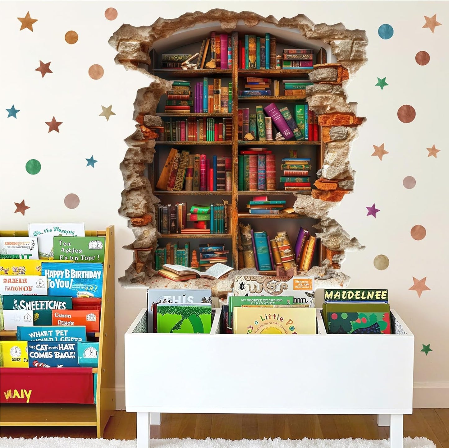 Large Vintage Book Wall Stickers 3D Broken Wall Decals Peel and Stick Reading Room Art Murals Read Signs Vinyl Decal Bookshelf Art Decorations DIY Walls Sticker for School Library Classroom Home Decor