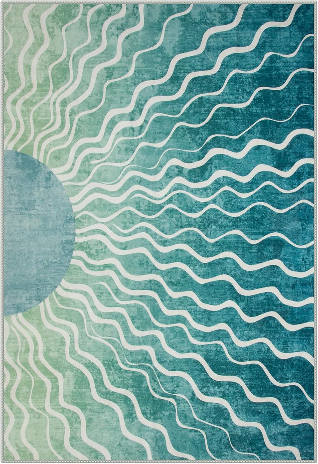 Wonnitar Sun Print Green Area Rug, Boho Washable 6x9 Area Rugs for Living Room, Non Shedding Soft Non Slip Modern Sage Green Carpet for Bedroom Dining Room Office, Teal/Multi