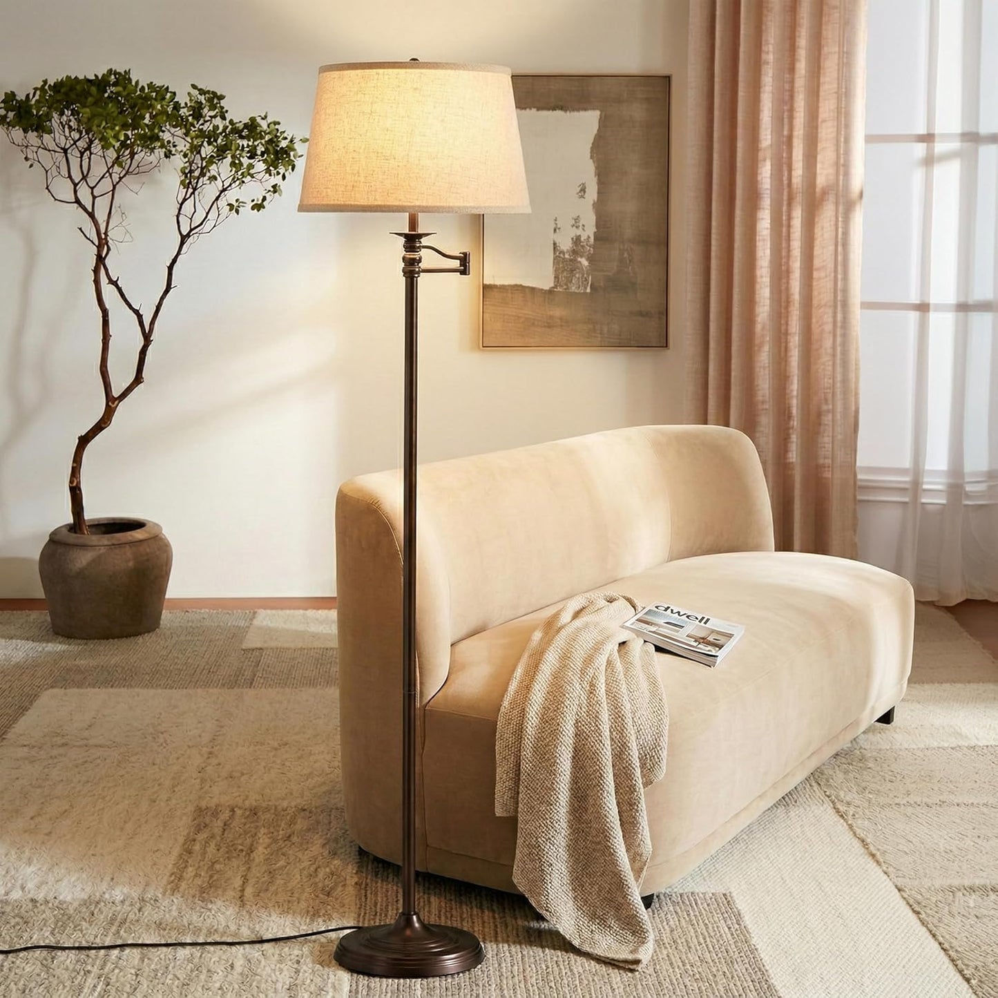 Brightech Caden LED Floor Lamp - Tall Standing Lamp with Swing Arm for Living Rooms & Offices - Industrial Bronze