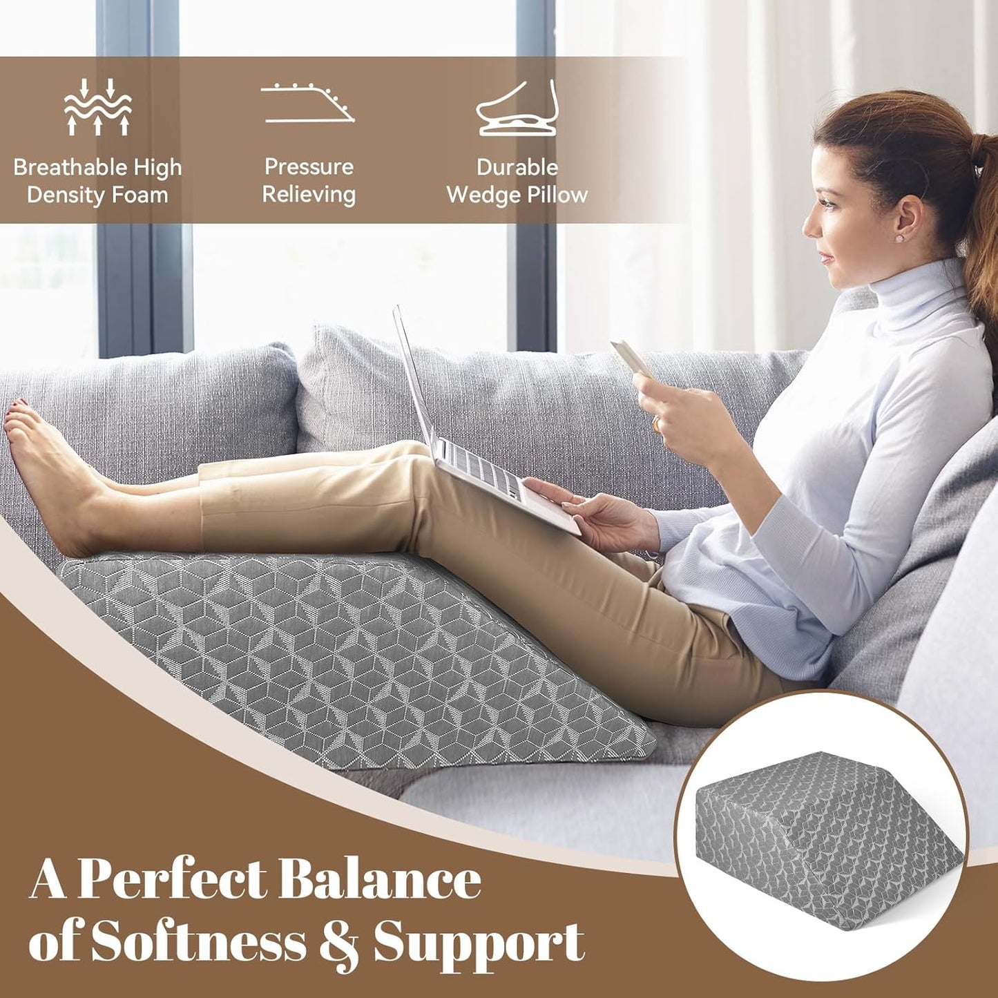 Leg Elevation Pillows,Wedge Pillow for After Surgery, 8" Leg Support Adjustable, Comfort Care for Back Knee Hip Ankles Pain, Memory Foam Knee Pillow for Sleeping Blood Circulation Grey