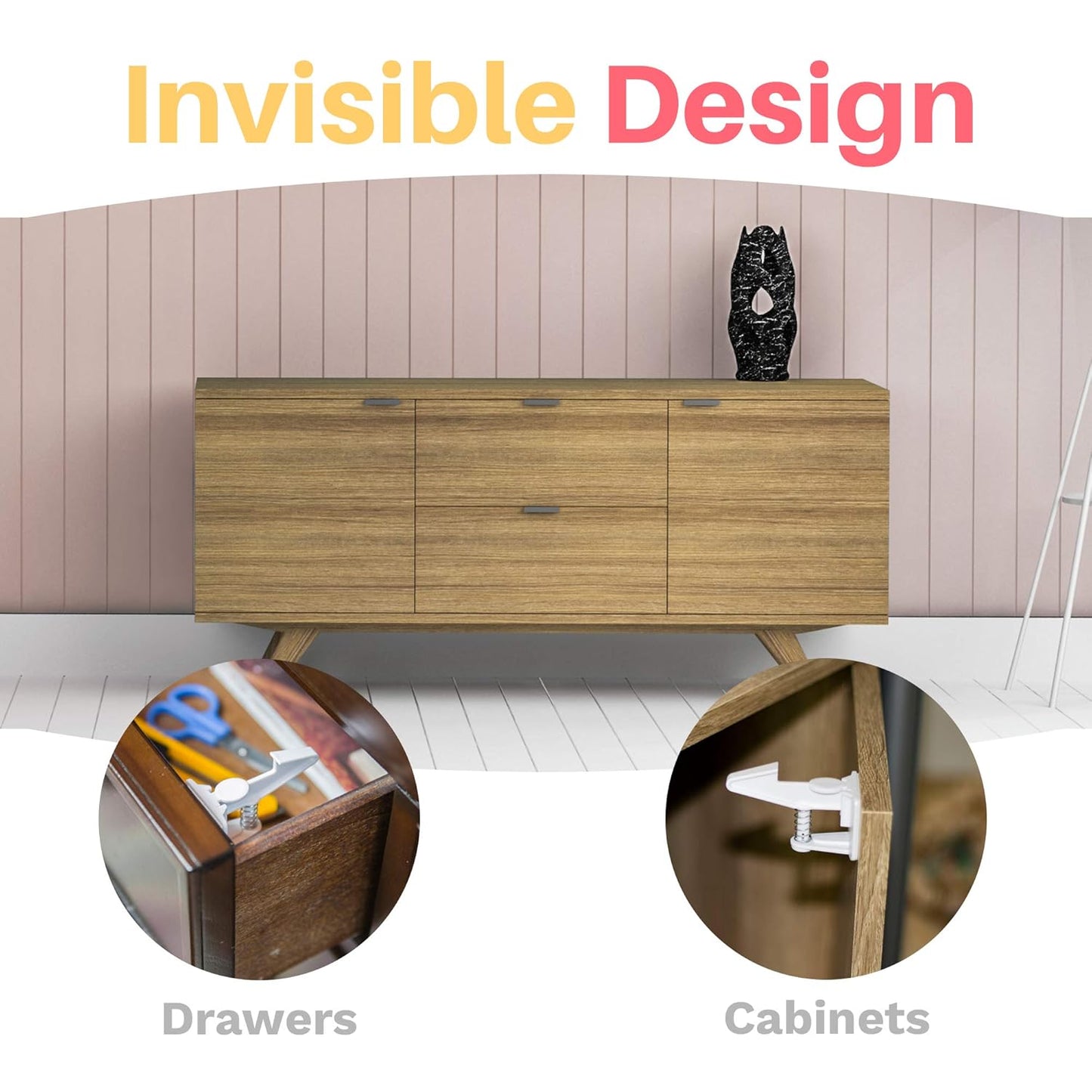 Inaya 16-Pack Cabinet Locks (Standard Length), Child Safety Latches - Baby Proofing Cabinets and Drawer Locks - 3M Adhesive - No Drilling & No Tools Required - Child Proof Your Home