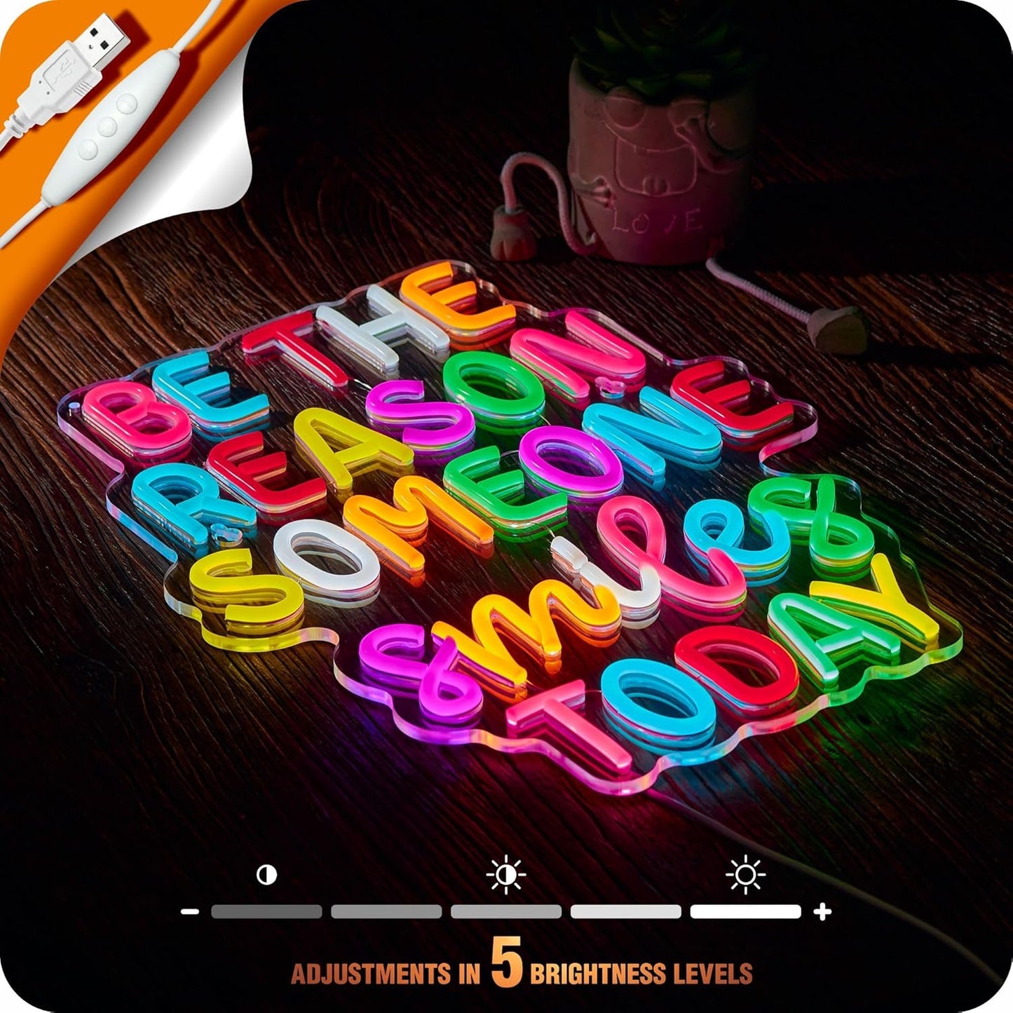 Be The Reason Someone Smile Today Neon Sign, Positive Affirmation LED Light for Wall Decor Multicolored Positive Motivational Quote for School Classroom Kids Room Home Compatible with Timer (15.7 X 12.6 in)
