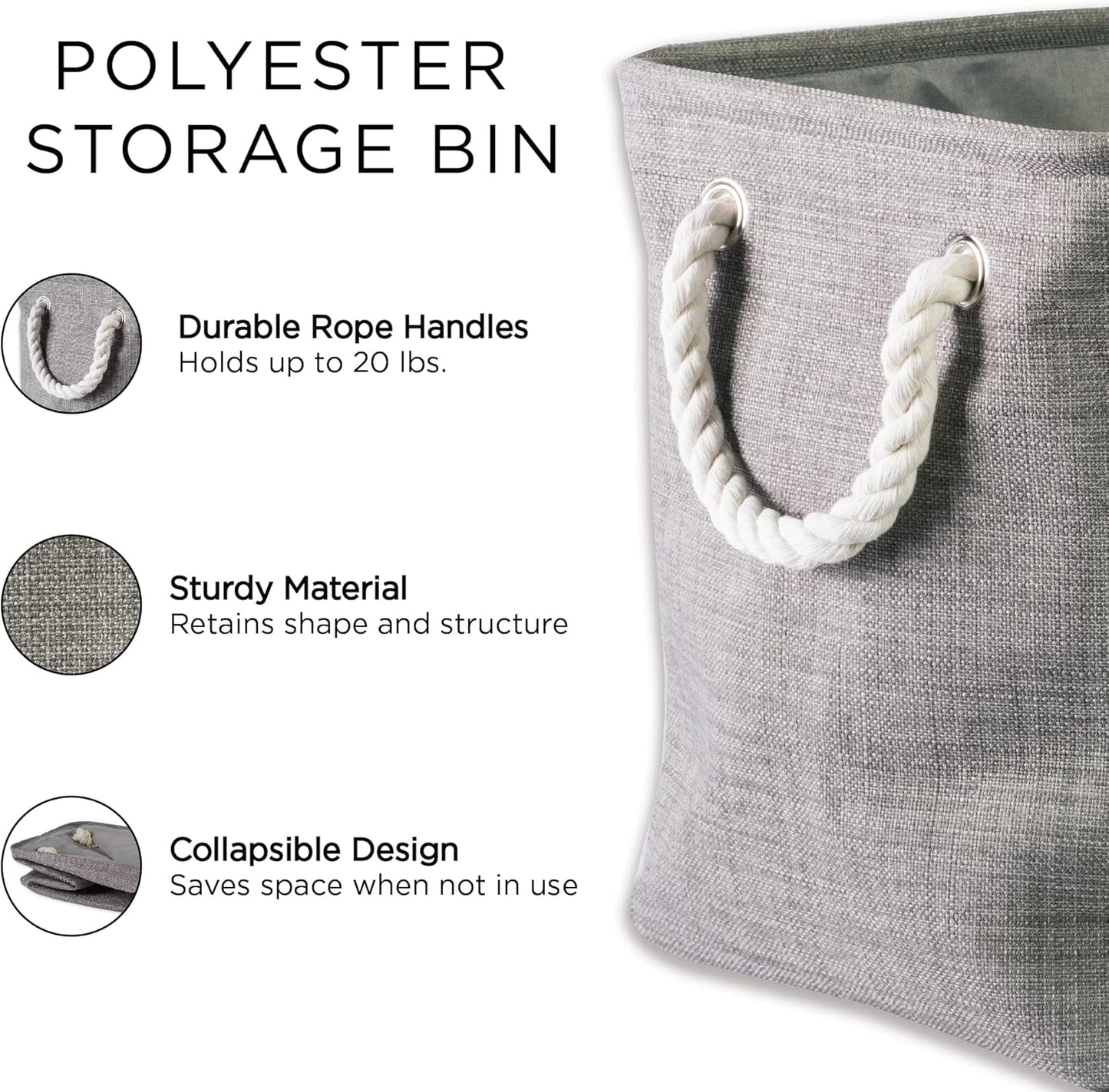 DII Polyester Container with Handles, Ikat Storage Bin, Medium, Mineral Gray