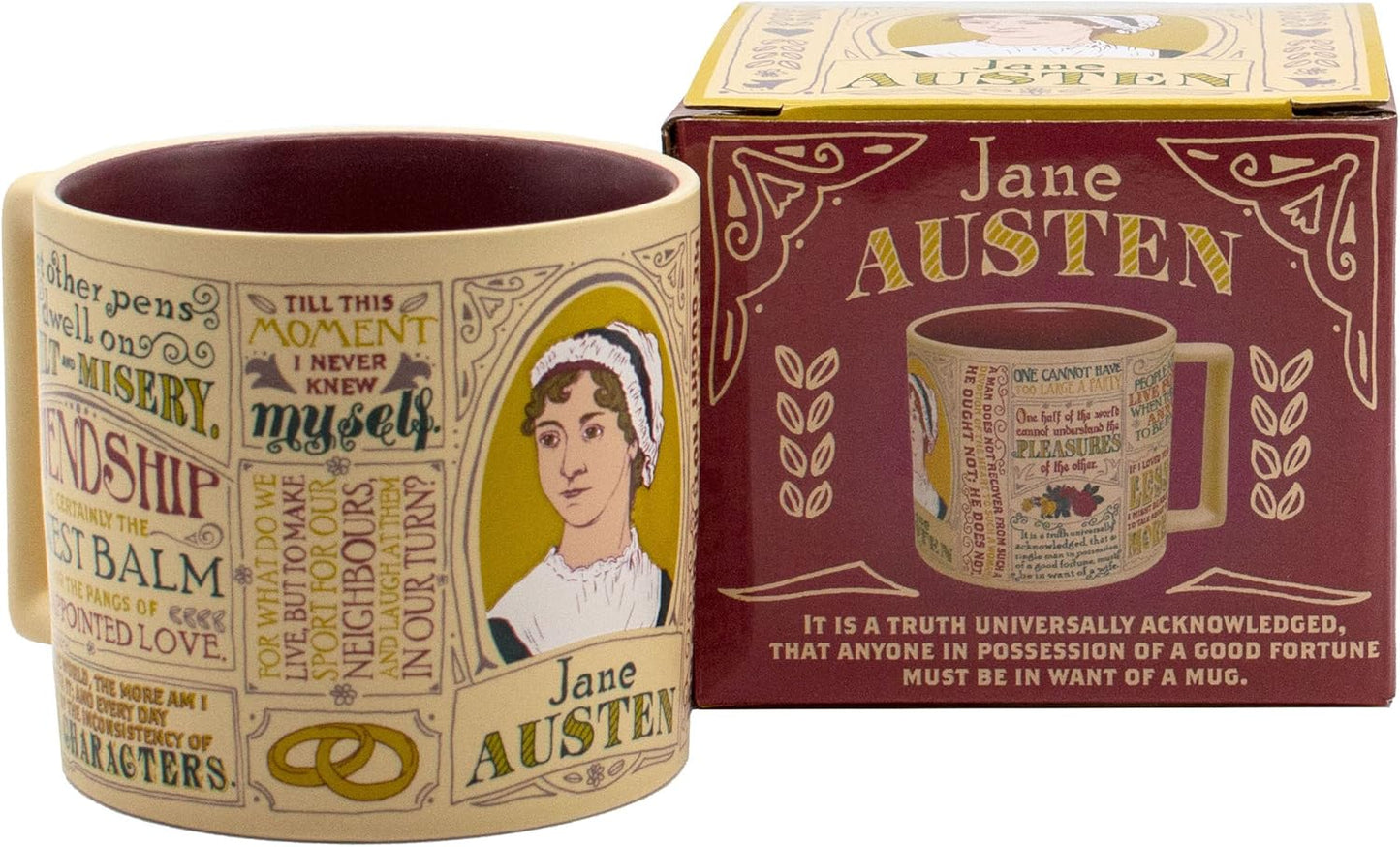 The Unemployed Philosophers Guild Jane Austen Coffee Mug - Austen's Most Famous Quotes and Depictions, Comes in a Fun Gift Box, 14 oz