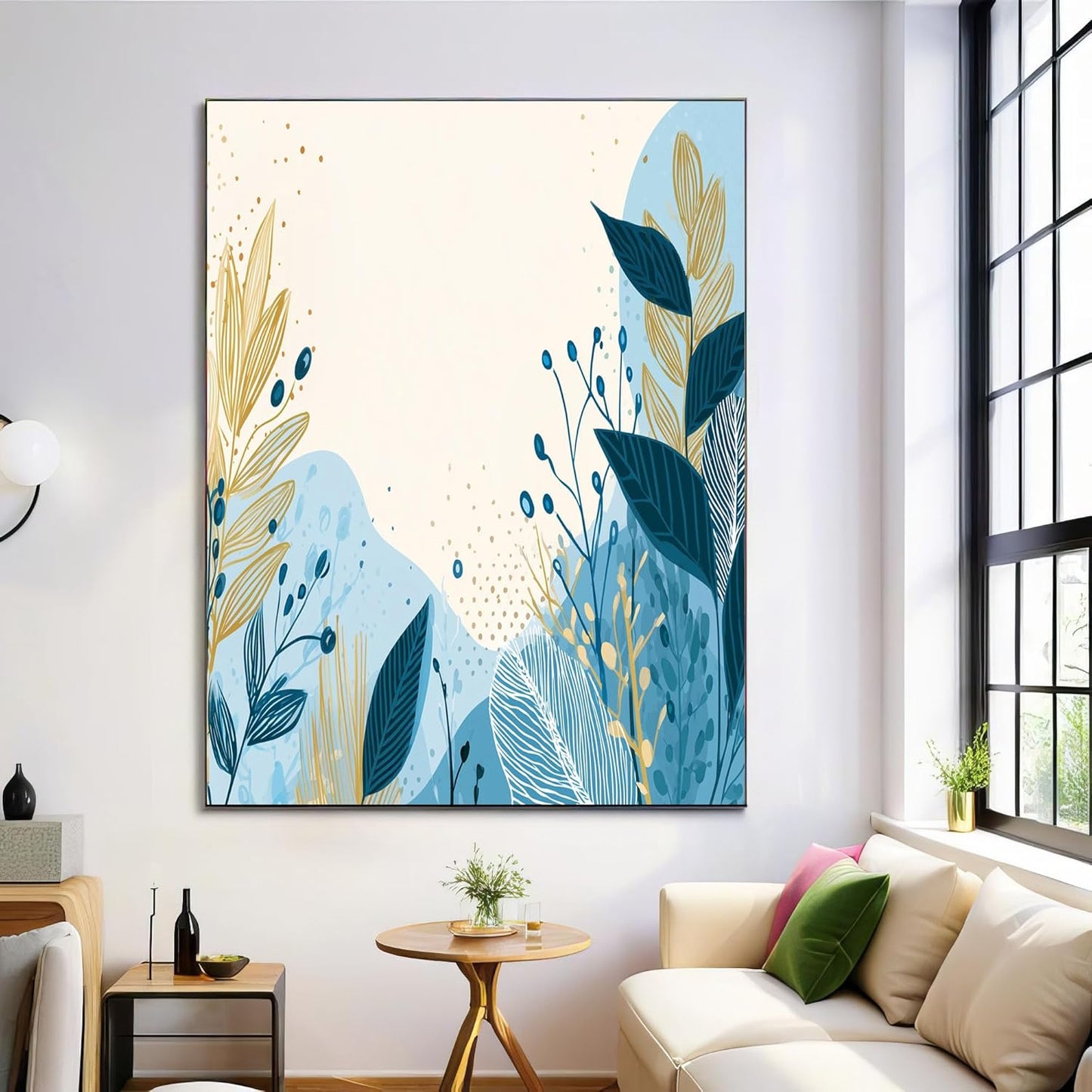 GDJSMIN Hand Drawn Botanical Elements Wall Art, Leaf Illustrations Poster for Reading Room Living Room Decor 24 x 36 inch Unframed