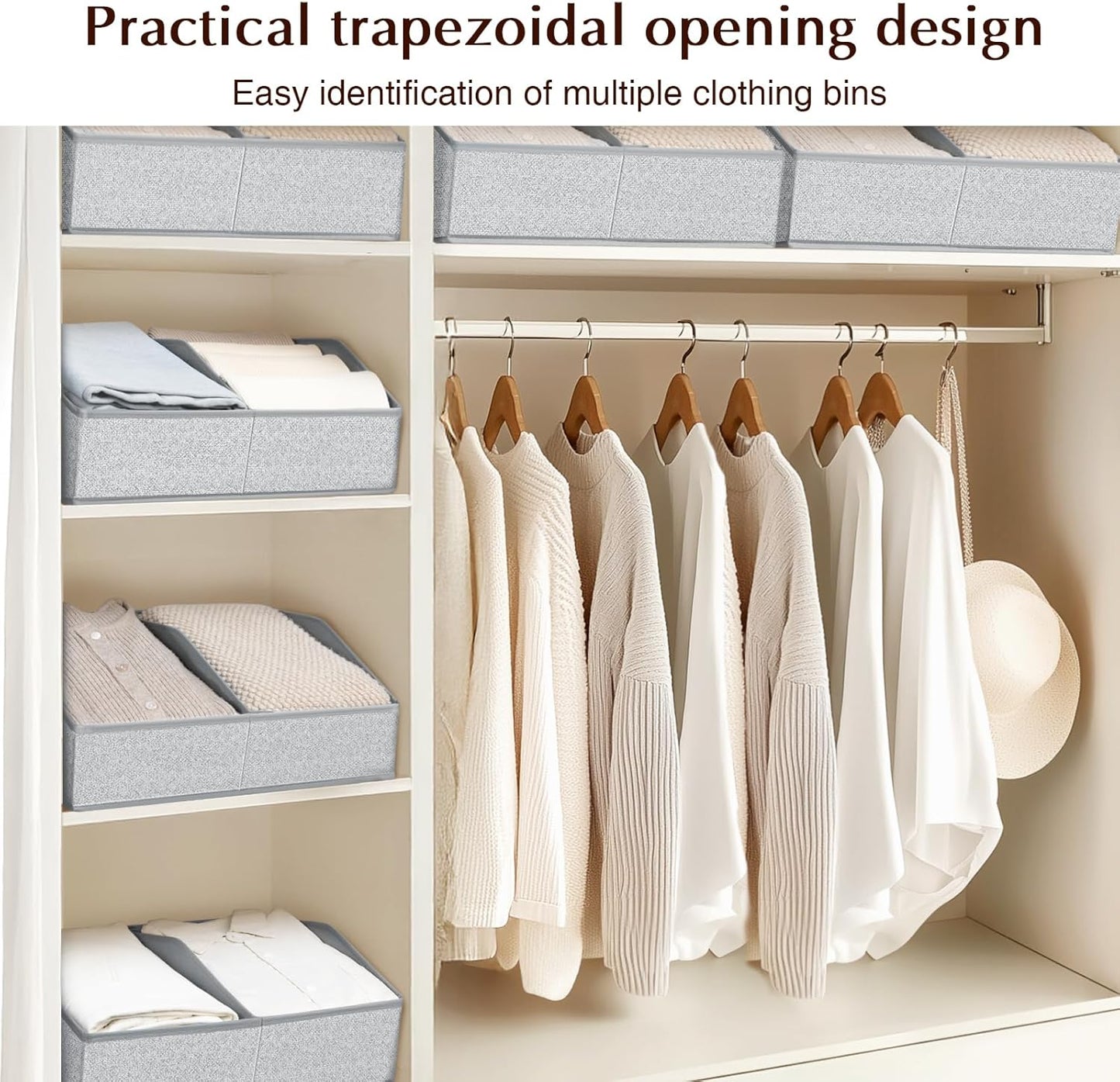 Closet Organizers and Storage Bins - 6 Pack Collapsible Divided Trapezoidal Cube Storage Bins Baskets with Orange Handle for Organizing Clothes Blankets, Toys, Books, Towels(Ant Gray)