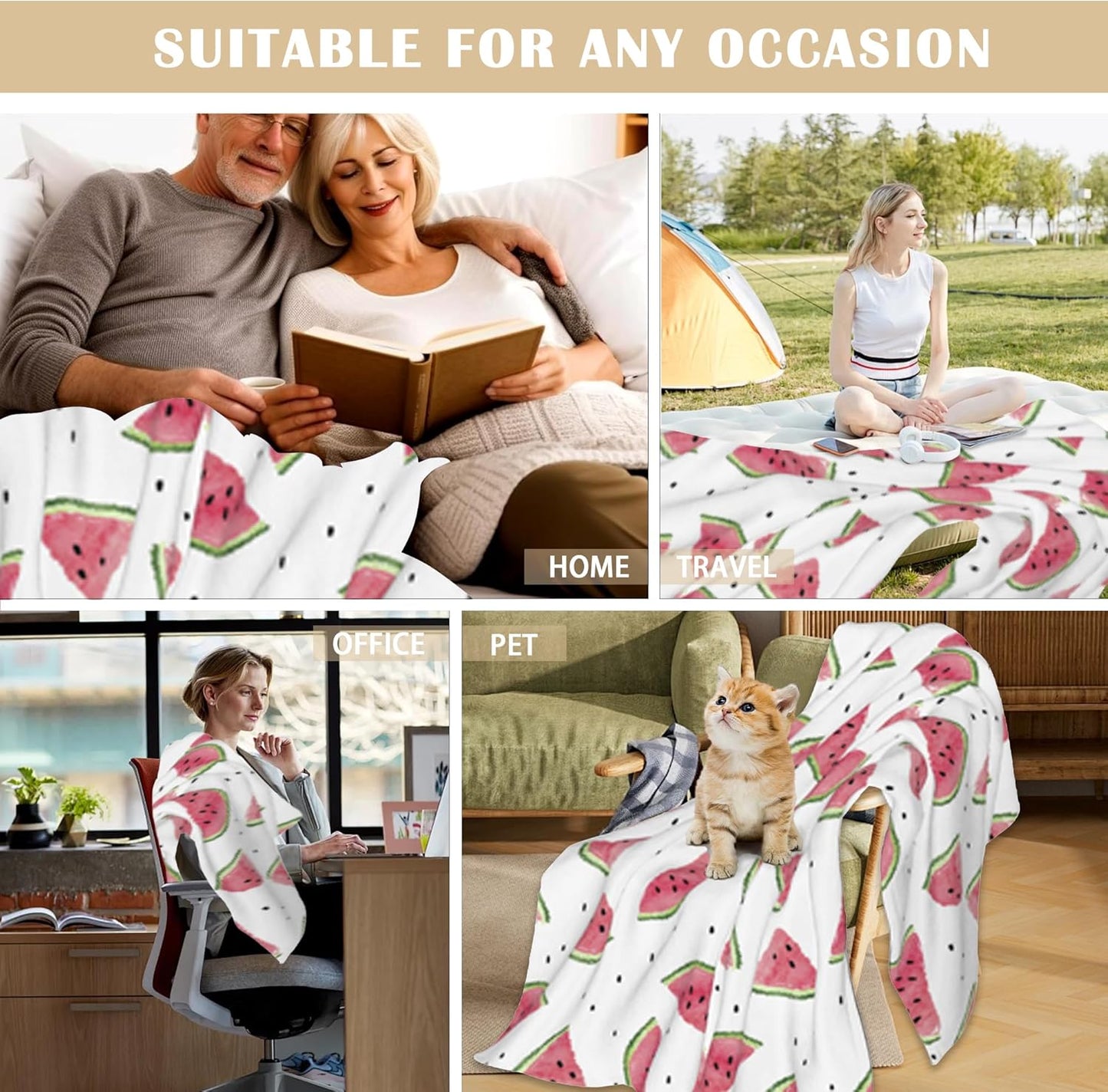 Summer Pink Watermelon Soft Throw Blanket All Season Warm Blankets Lightweight Flannel Throws Blanket for Living Room Bed Couch 50"x60"