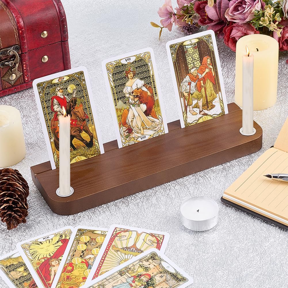 FINGERINSPIRE Wooden Tarot Card Holder 3x10x0.73inch Coffee Rectangle Tarot Card Holder Card Display Stand Wood Oracle Cards Stand for Meditation, Daily Affirmation Card Case Reading Accessories