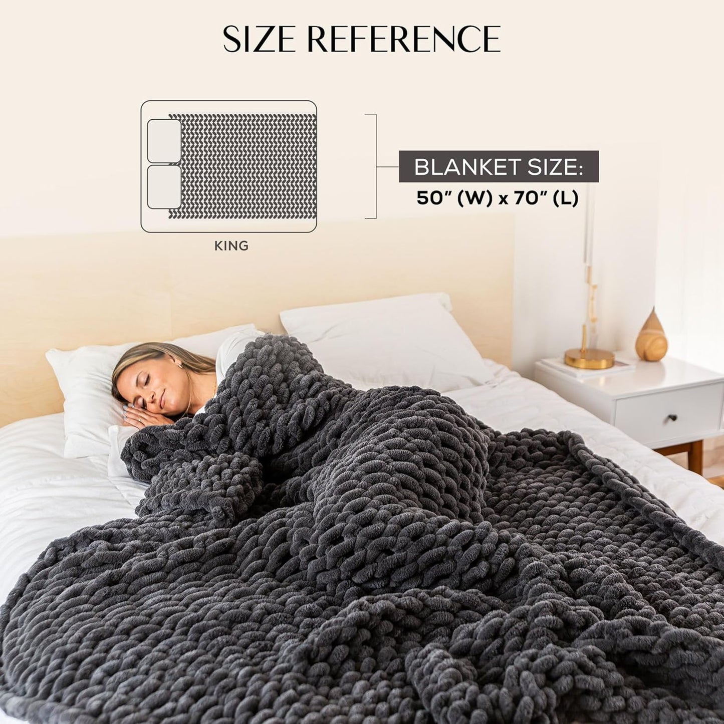 SAMIAH LUXE Chunky Knit Blanket Throw 50x70, Grey Chenille Chunky Knit Throw Blanket for Living Room Decor or Boho Decor, Thick Yarn Knitted Blankets for Couch or Bed, Cable Knitted Crochet Blankets