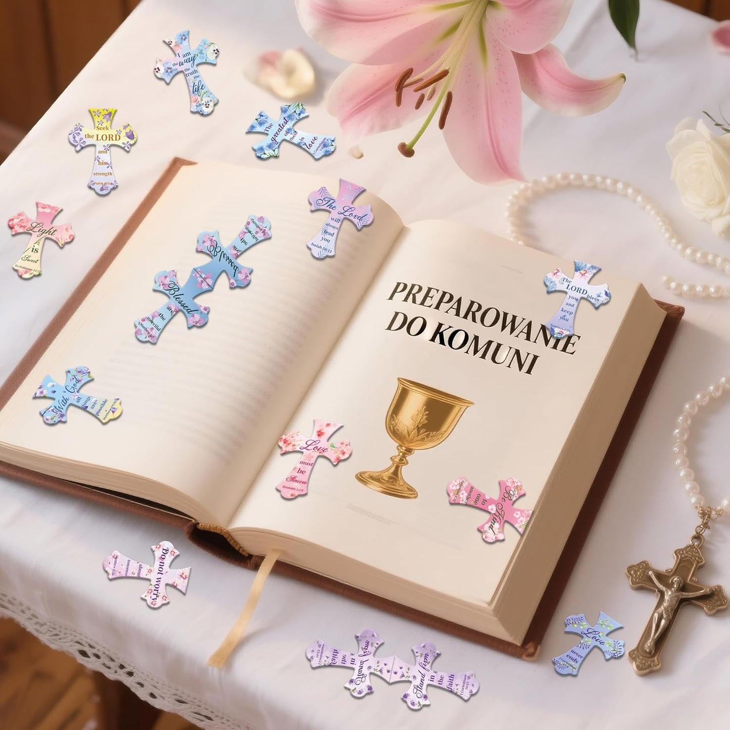 50Pack Magnetic Bookmarks Christian Bookmarks Bulk Cross Bible Bookmark for Reading Women Men Kids Teacher Book Lovers Gifts, Religious Magnet Bookmark Clips Cute Personalized Book Markers (Flower)