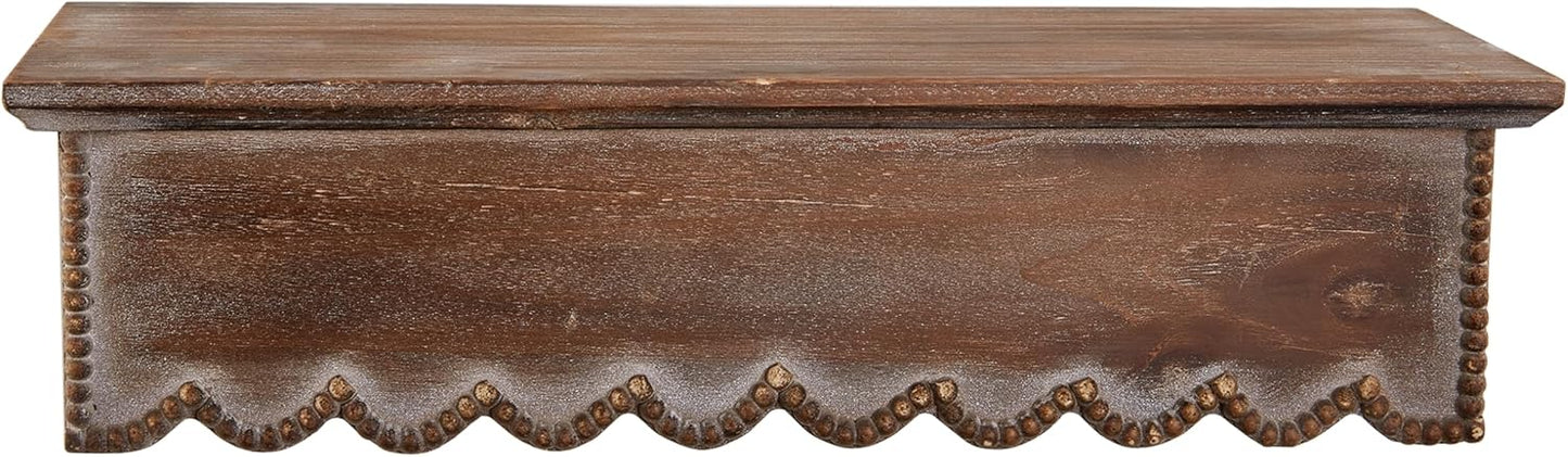 SOFE Wood Scalloped Decorative Wall Shelf, Bedroom Bathroom Kitchen Shelving Wall Mounted Heavy Duty, Farmhouse Floating Storage Shelves Small Hanging Shelves Display Book Picture Ledge Shelf