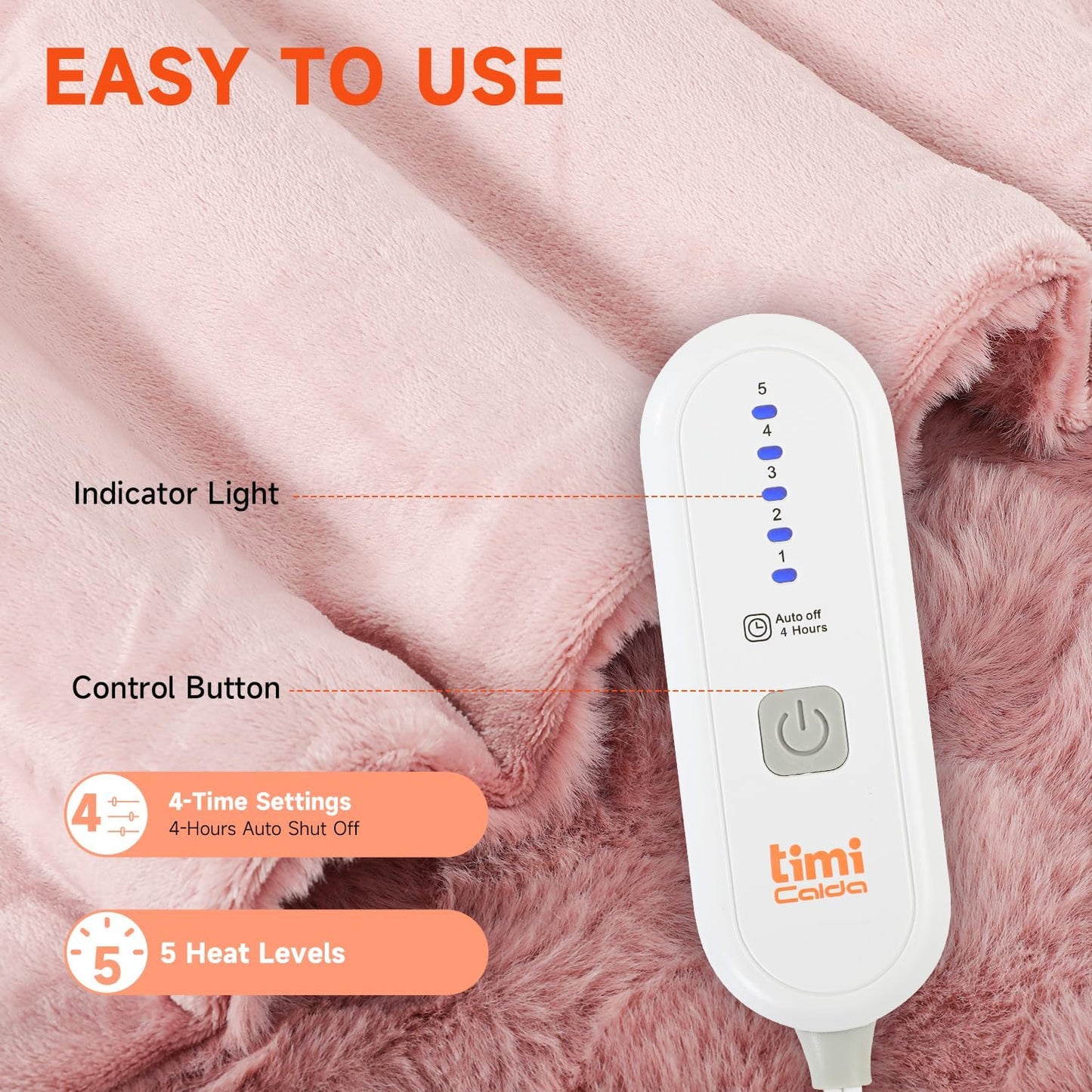 Heated Blanket Electric Throw- 50"x60" Soft Thick Bubble Electric Blanket for Sofa with 5 Heat Levels & 4 Hours Auto-Off Overheat Protection, Warm Cozy Gifts, Pink