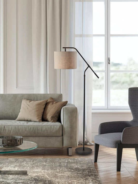Adesso Black Lamp with Light Brown Shade – Adjustable Arm, 3-Way Switch, Accent Lighting for Bedroom, Living Room, or Home Office, 60” Tall