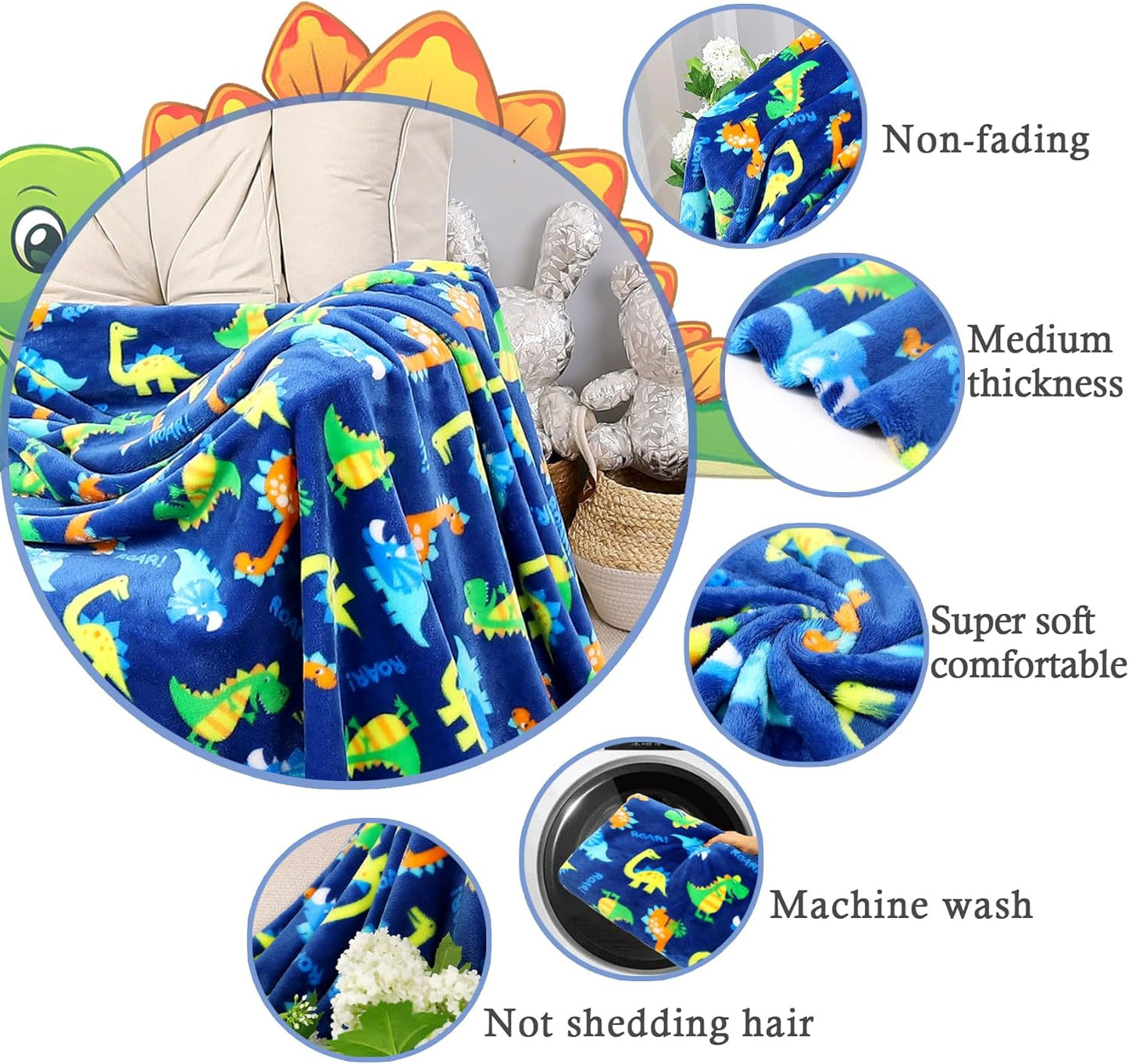 Warm Soft Toddler Fleece Blankets for Boys with Dinosaur Pattern Print - Cozy Fuzzy Plush Flannel Kids Throw Blanket for Daycare & School - 50x60 inches