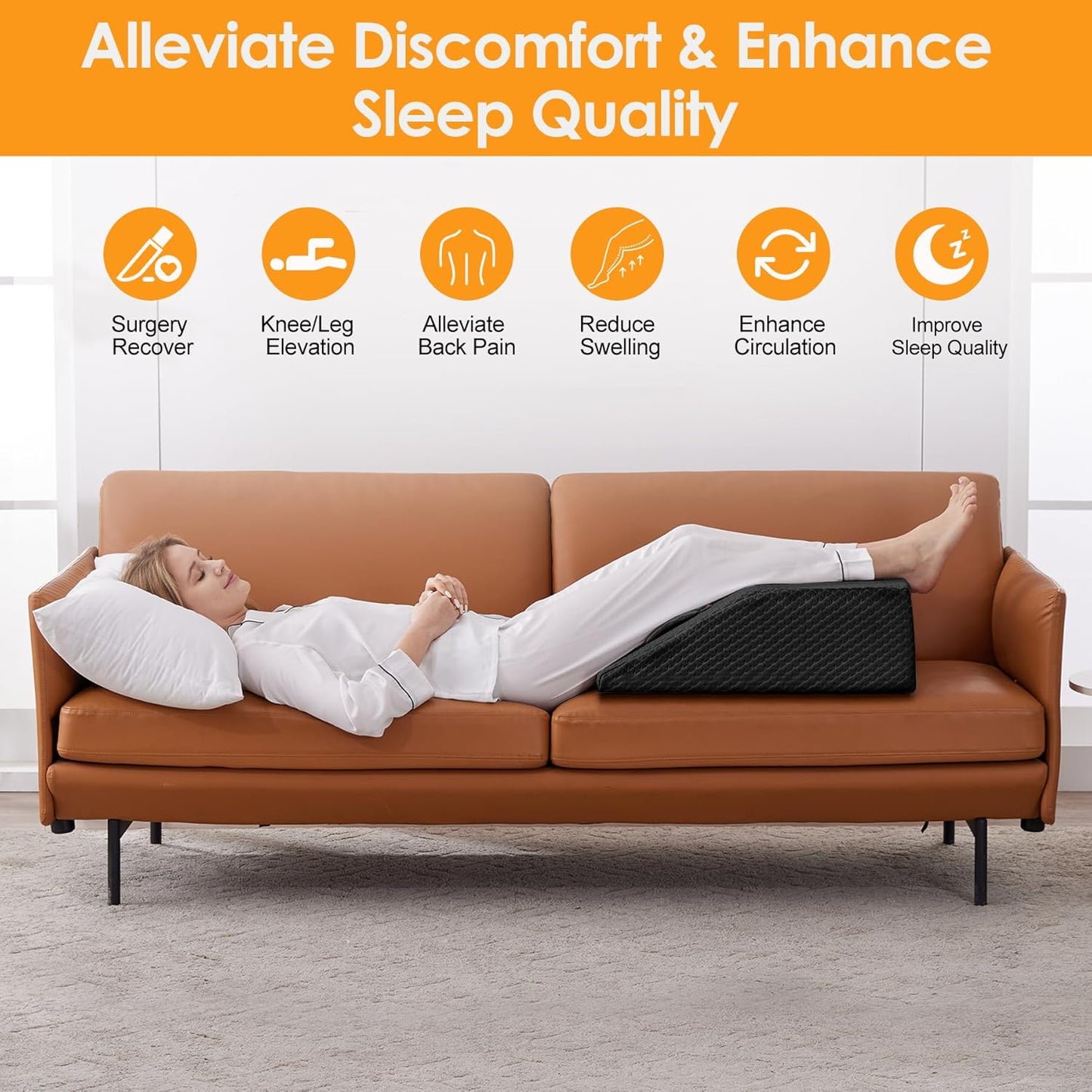 Leg Elevation Pillow for After Surgery, 10inch Foam Leg Elevating Pillow for Swelling and Blood Circulation, Leg Wedge Pillow for Sleeping, Knee Pillow for Knee Hip Ankle Pain Relief, Black