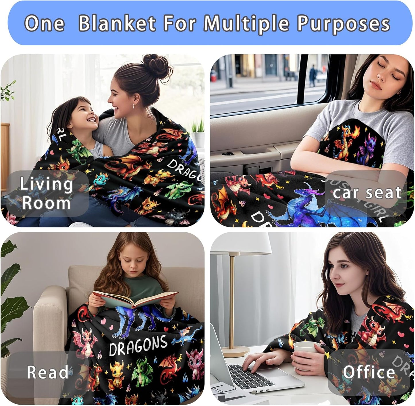 Dragon Blanket Ultra Soft Flannel Dragon Throw Blanket Dragons Birthday Bedding Decor Gifts for Kids Girls Boys Adults 50" x 40"