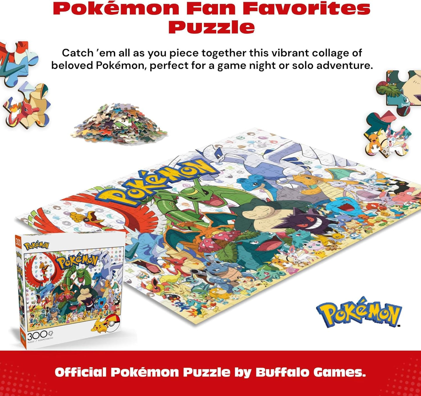Buffalo Games - Pokémon - Fan Favorites - 300 Piece Jigsaw Puzzle for Adults - Vibrant Jigsaw Puzzles with Oversized Pieces - Finished Size 21.25 x 15.00