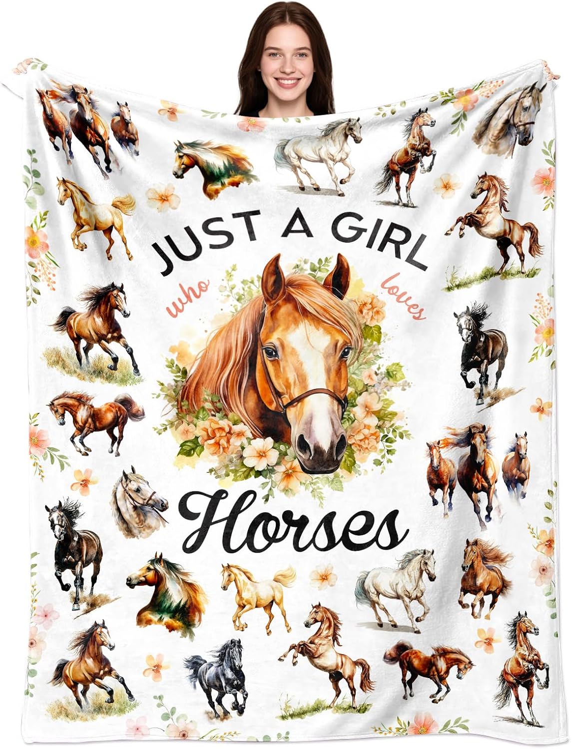 Horse Blanket Gifts Just A Girl Who Loves Horse Blanket Cozy Flannel Horses Throw Blankets Decor Bedding Gifts for Kids Adults 50"x40"
