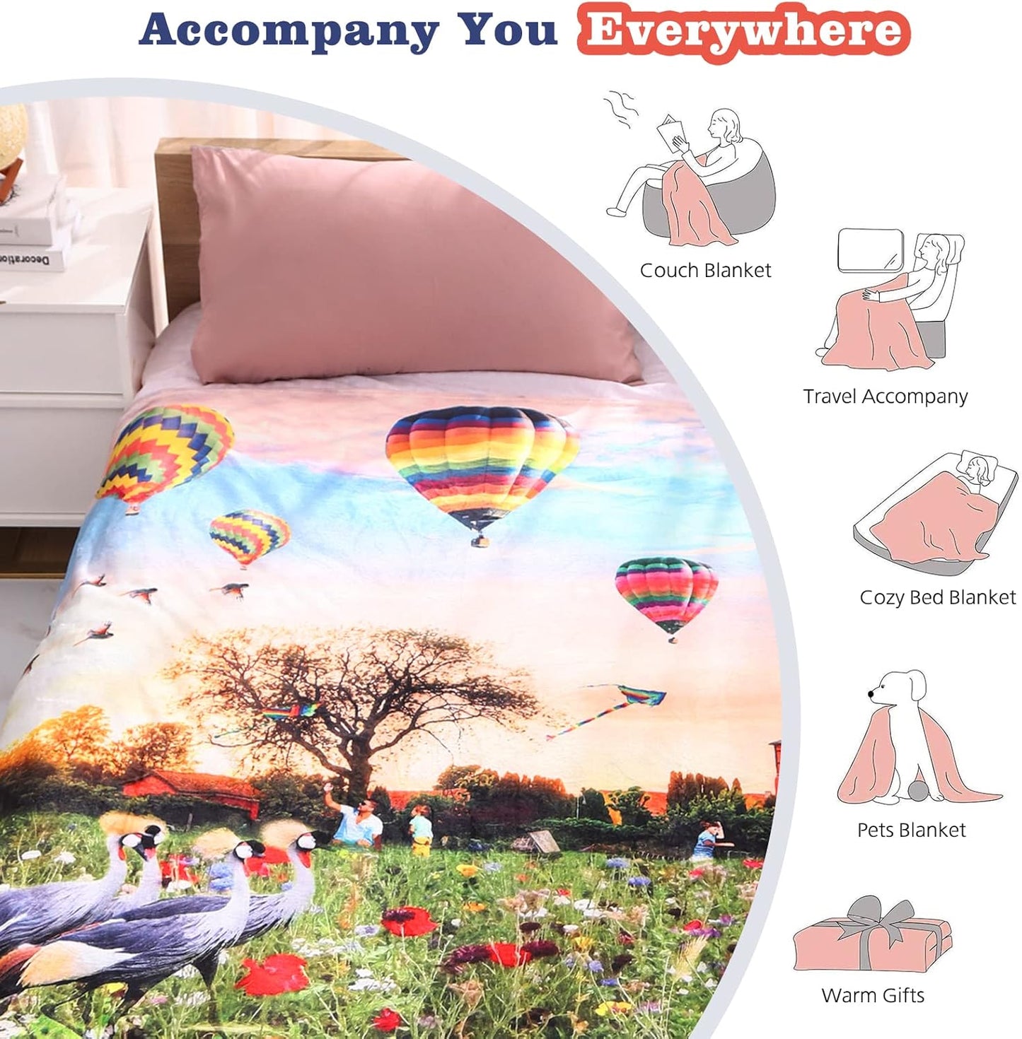 UBeesize Extra Soft Fleece Throw Blanket - Queen Size for Couch, Sofa or Bed, Cozy, Fluffy and All-Season, Decorative Blanket for Kids' Birthday Gifts, Silky and Warm, 60 x 80 Inches