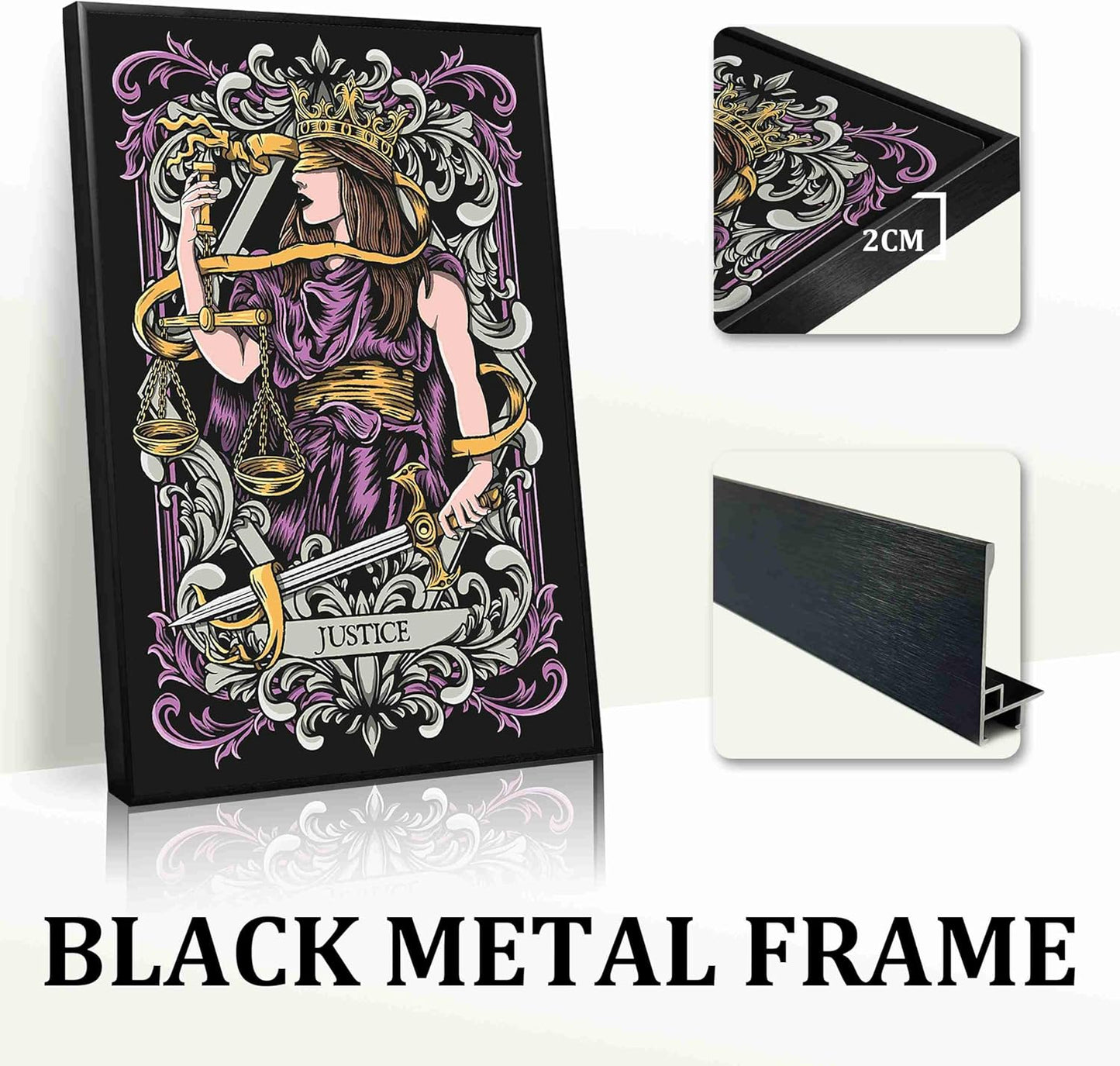 Gothic Justice Tarot Card Art Print, Medieval Fantasy Wall Decor, Alternative Mystical Witch Vintage Gothic Tarot Poster Home Decor Gift(L18 xW12-CANVAS)