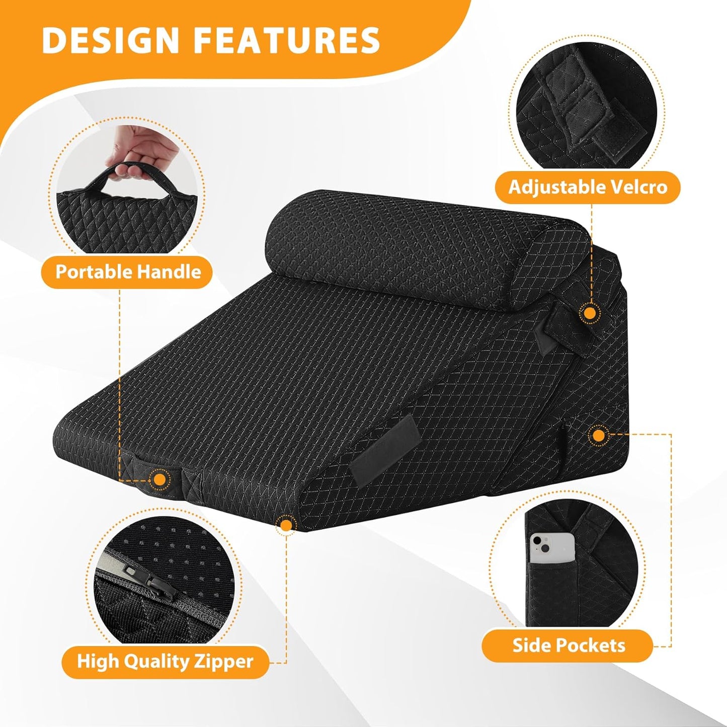 3PCS Wedge Pillow Set for After Surgery, Adjustable 9&12 Inch Bed Wedge Pillow for Sleeping, Incline Pillow Wedge for Headboard, Post Surgery, Acid Reflux, Neck&Back Support, Plush Black