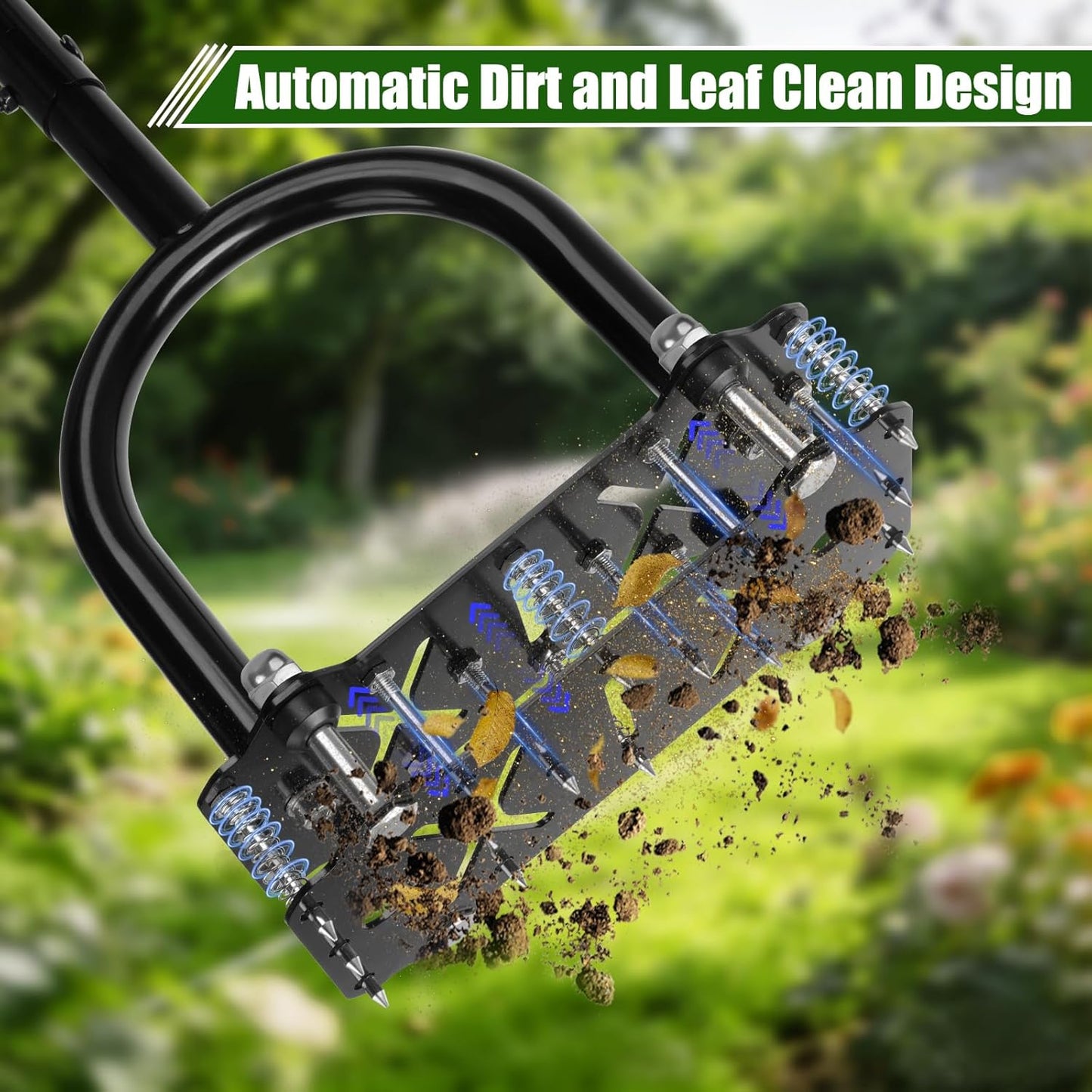 Adjustable Lawn Aerator Tool with Rebound Spring – 16 Sharp Metal Spikes Soil Aerator with Ergonomic T-Handle & Wide Foot Plate, Heavy Duty Yard Lawn Aerator for Garden Lawn Care