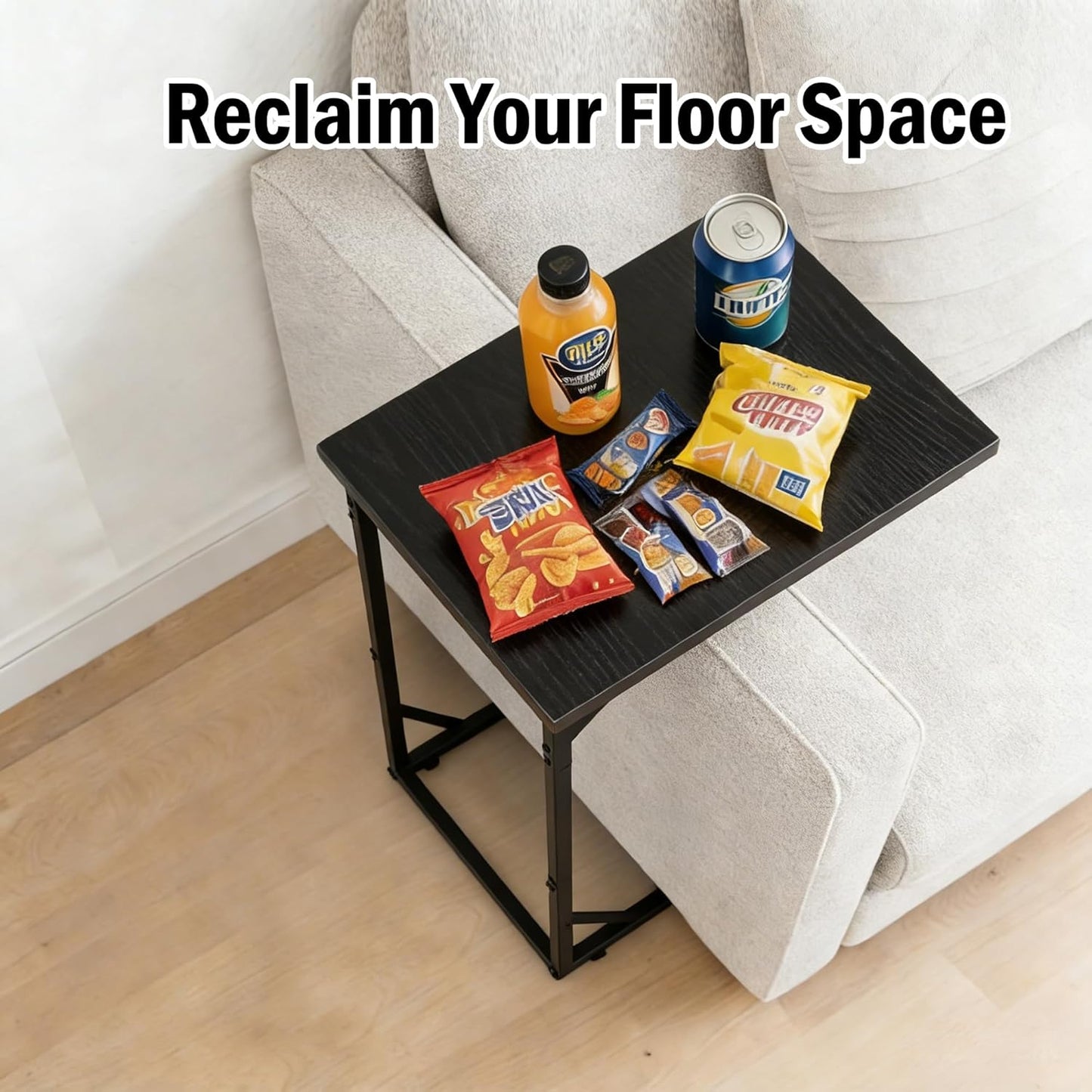 C-Shaped End Table — Slide-Under Sofa, for Laptop / Coffee / Snacks, Easy Assembly, Modern Design