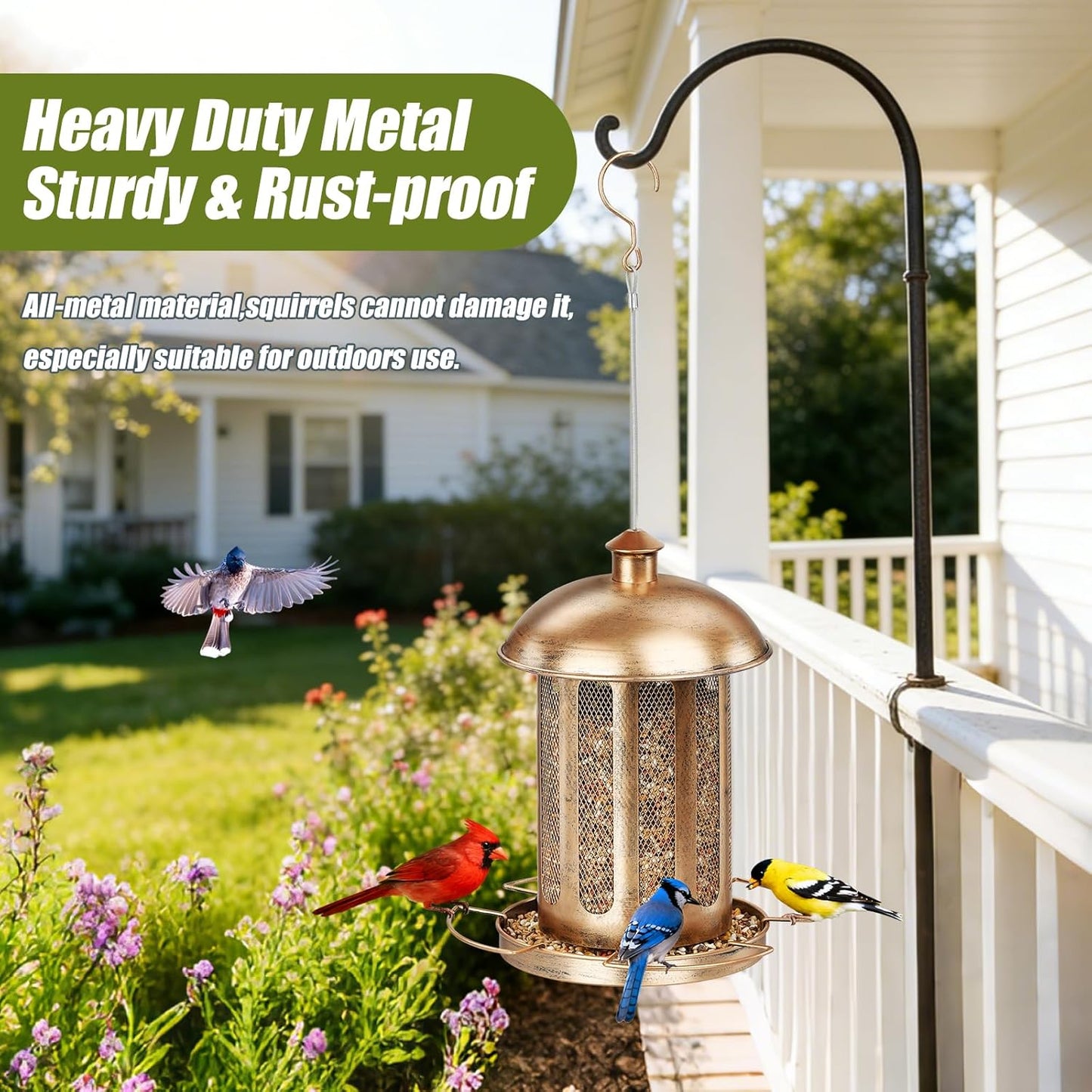Bird Feeder, Large Capacity Bird Feeders for Outdoor Hanging, Heavy Duty Metal Wild Birdfeeder for Outside Garden Yard Decor, Retro Lantern Shape