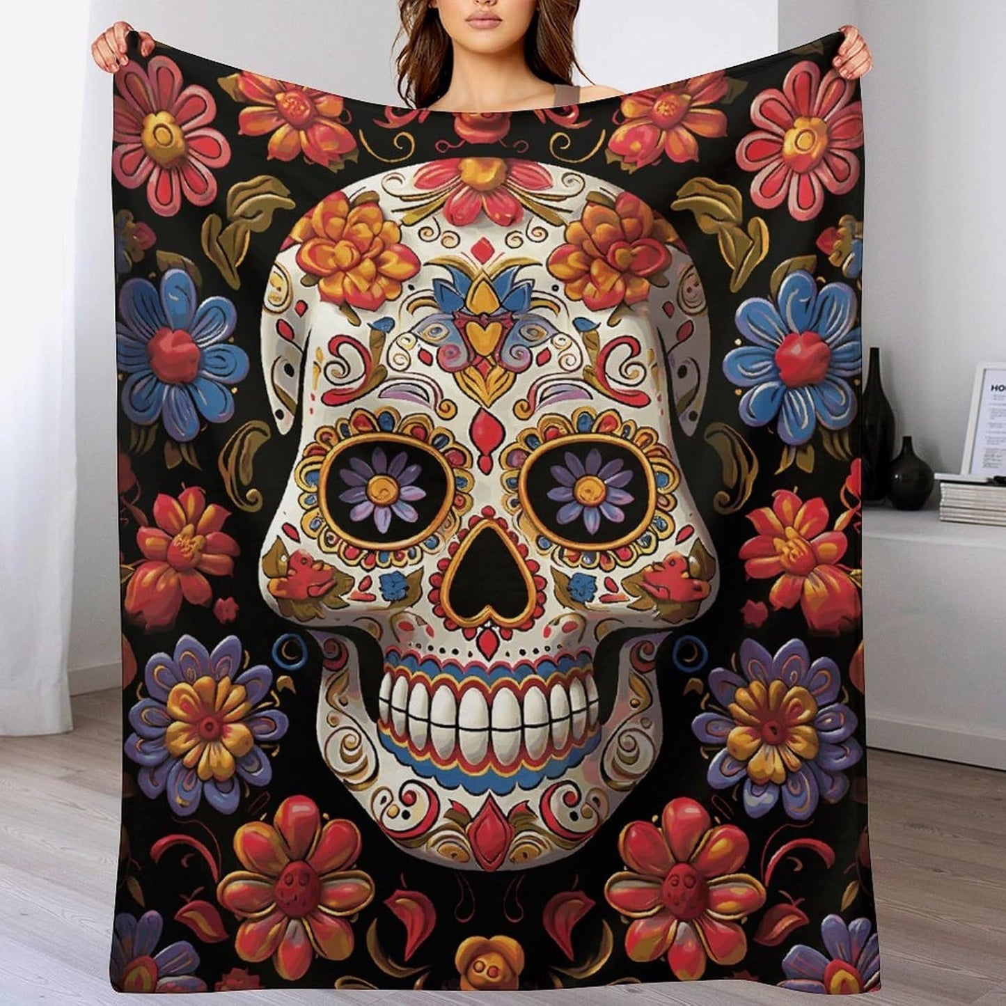 Sugar Skulls Blanket Super Soft Lightweight Throw Blanket Cute Cozy Warm Bed Blanket Decorative Fuzzy Blanket All-Season Home Decor Gift for Sofa Couch Living Room 50"*60"（130 * 150cm）