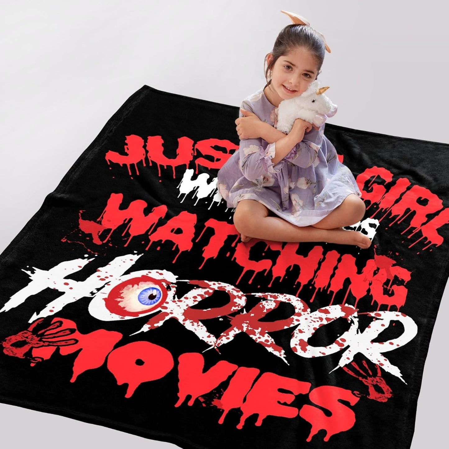 Horror Blanket Just Girl Who Loves Watching Horror Movies Blankets, for Girl, Lightweight Plush Flannel Throw for Girls Bed, Unique Birthday Gifts for Her,60 in x 50 in for Girls Teens
