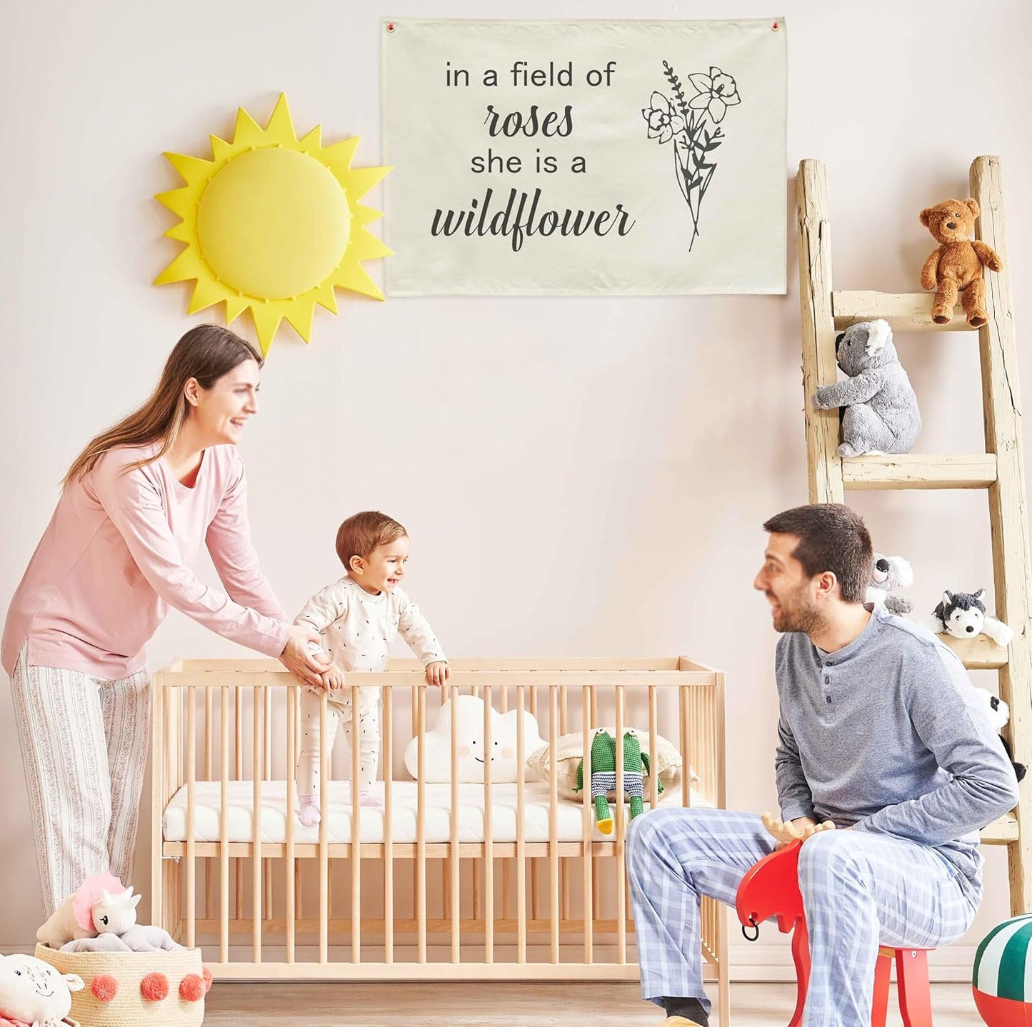 Rectangular Nursery Canvas Banner Wall Decor for Nursery Bedroom Reading Room Playroom Decor,Poster Flag Sign Art for Baby Boy Girl Kids,Baby Shower Birthday Christmas Gift-In a Field of Roses