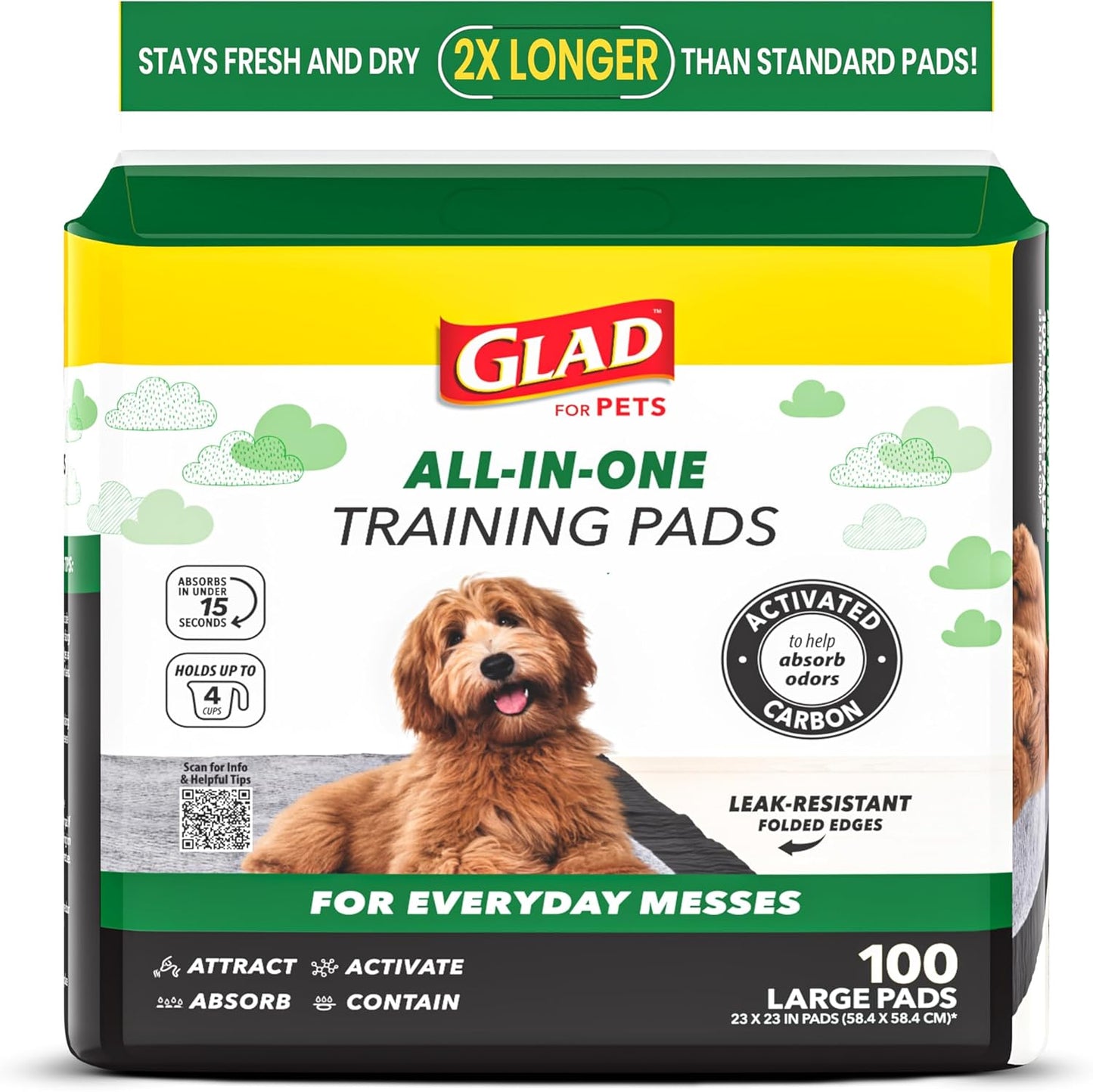 Glad for Pets Black Charcoal Puppy Pads - Super Absorbent Disposable Dog Pee Pads, Potty Training Pads, and Pet Supplies - Dog Pee Pads for Crate Training and Indoor Use 23" x 23" - 100 Count