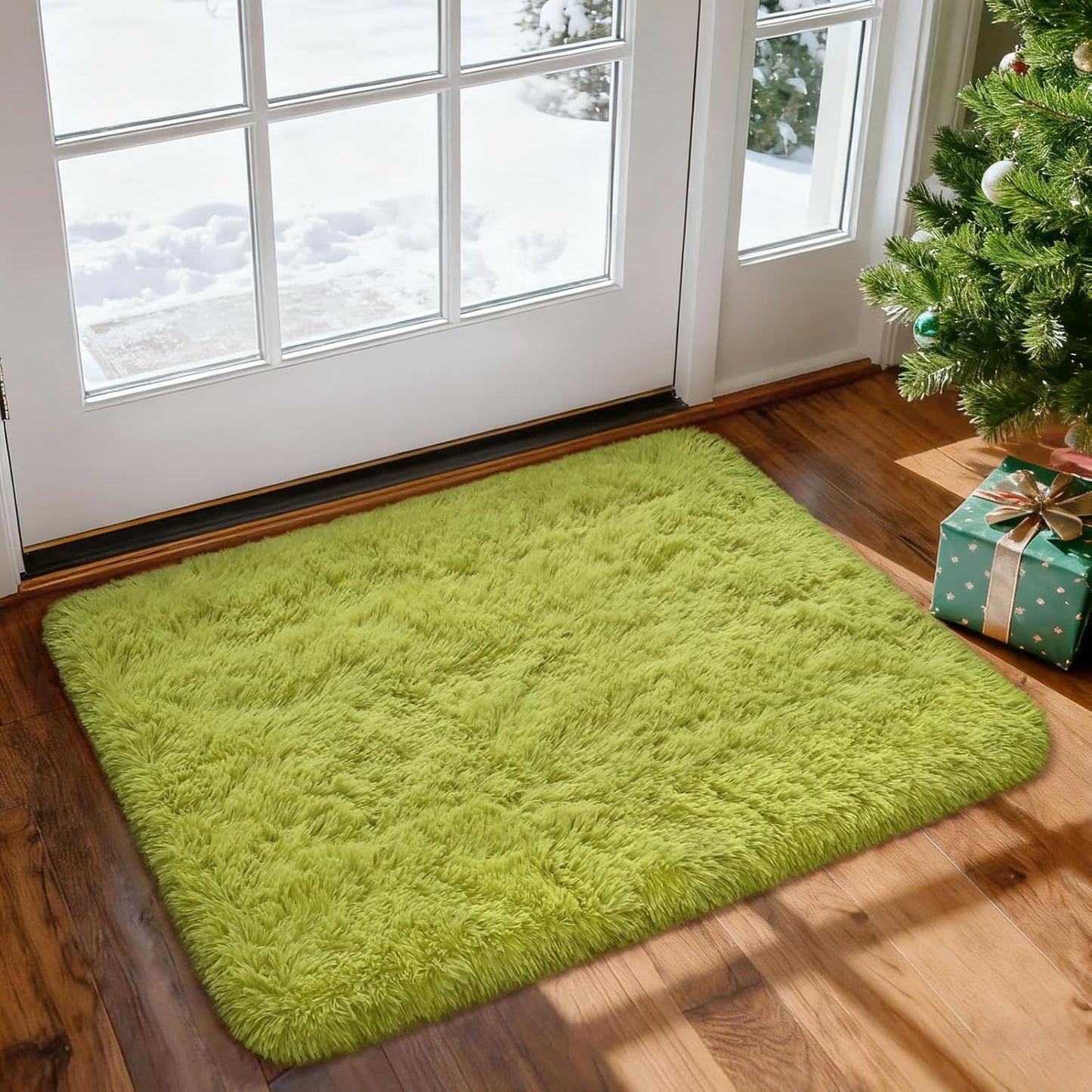 Merelax Modern Soft Fluffy Shaggy Rug for Bedroom Livingroom Small Chair Decor Rugs Feet Floor mats , Non-Slip Plush Furry Fur Area Rugs Comfy Nursery Accent Floor Carpet 2 X 3 Feet, Green