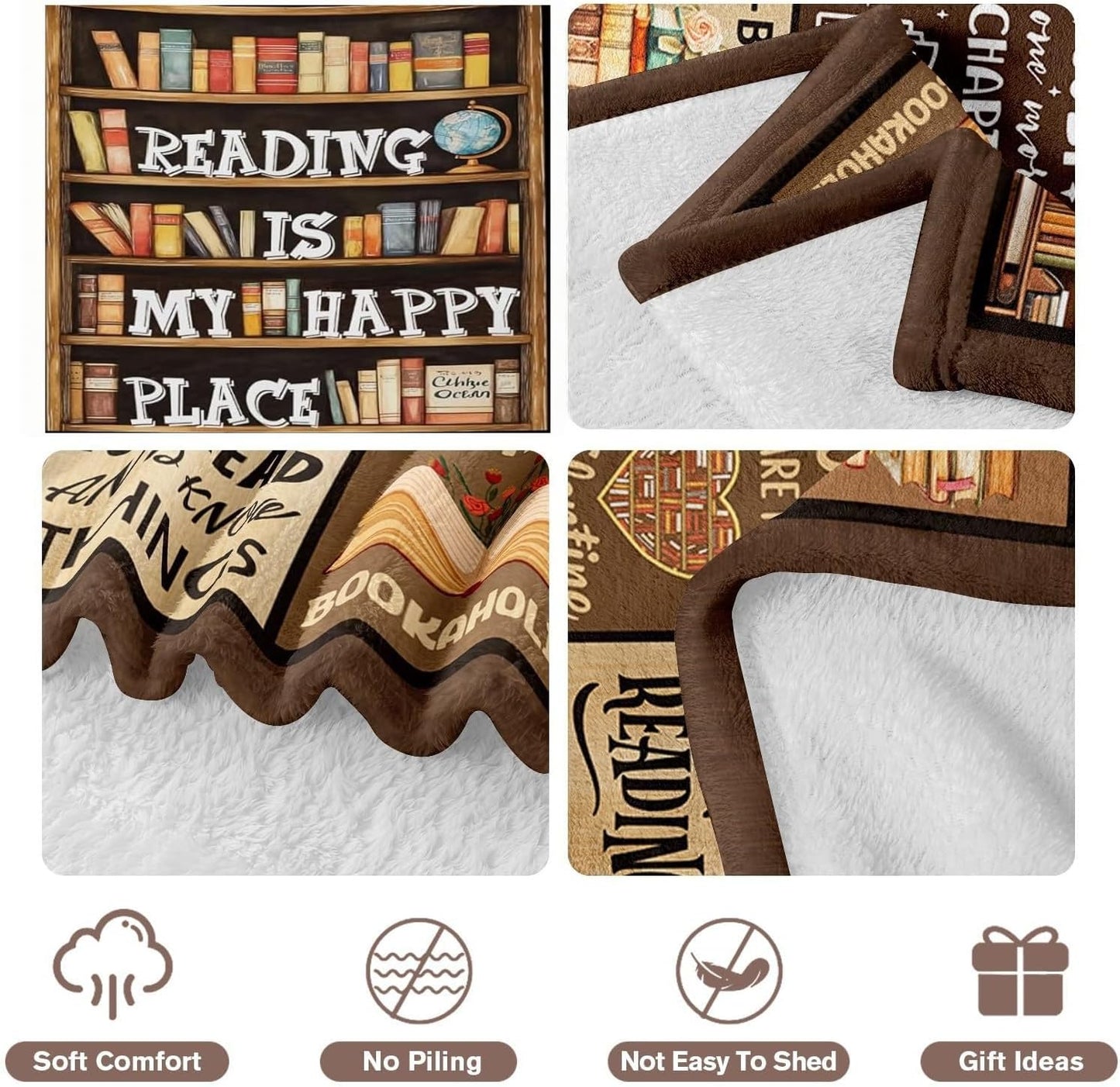 Book Lovers Blanket 50"x60" , Reading Blanket for Book Lovers Gift for Readers, Great Reader Gift for Women Bookish Christmas or Birthday Gift