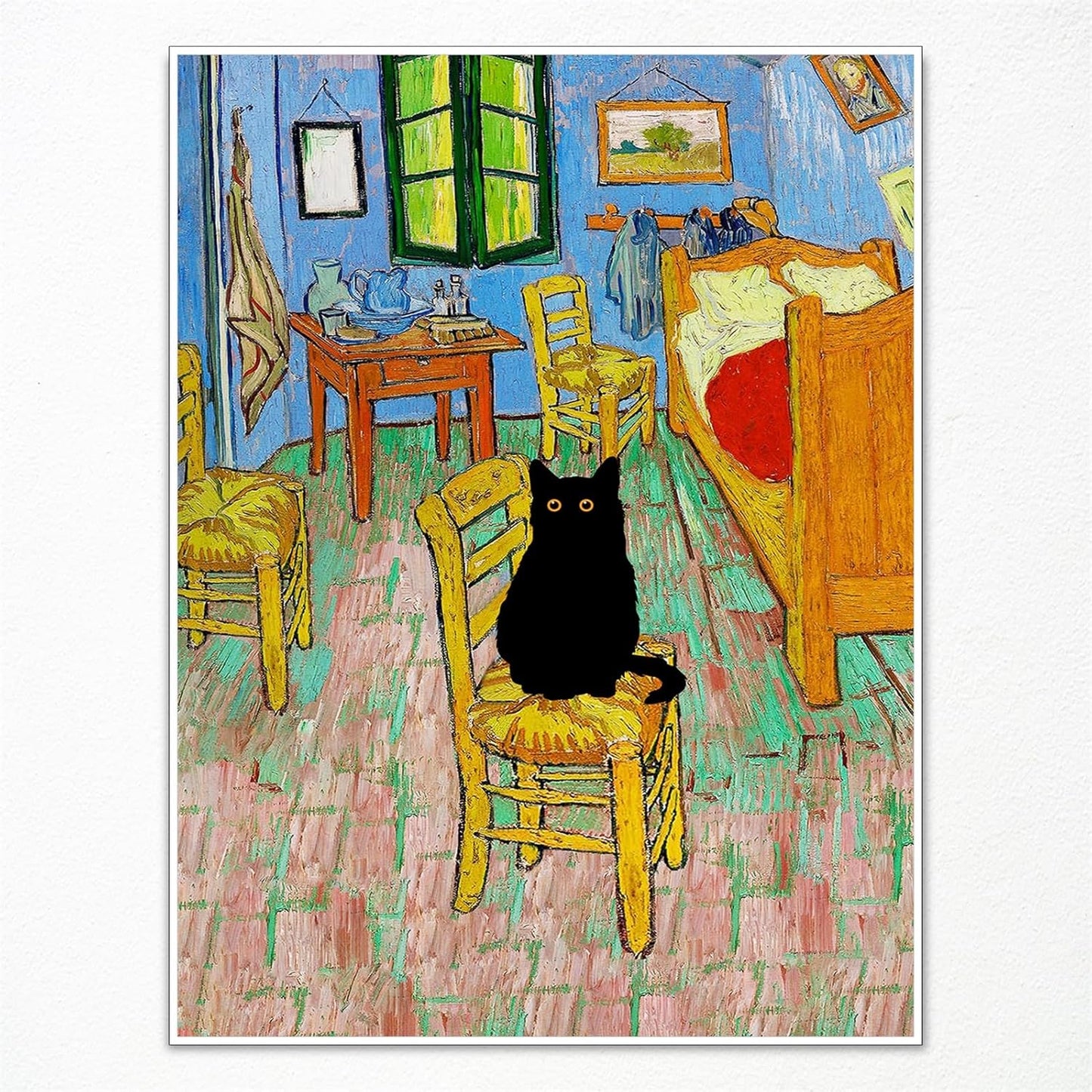 XMJJQQ Retro Vincent Van Gogh Canvas Wall Art Famous Prints Painting Bedroom in Arles Funny Black Cat Aesthetic Poster Rustic Cottagecore Farmhouse Gallery Wall Decor for Bedroom 12x16in Unframed