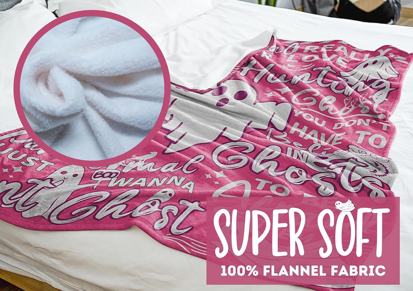 Ghost Hunter Gifts for Women, Halloween Blanket for Ghost Hunting Soft Flannel Blanket Throws (50"x 65") Pink