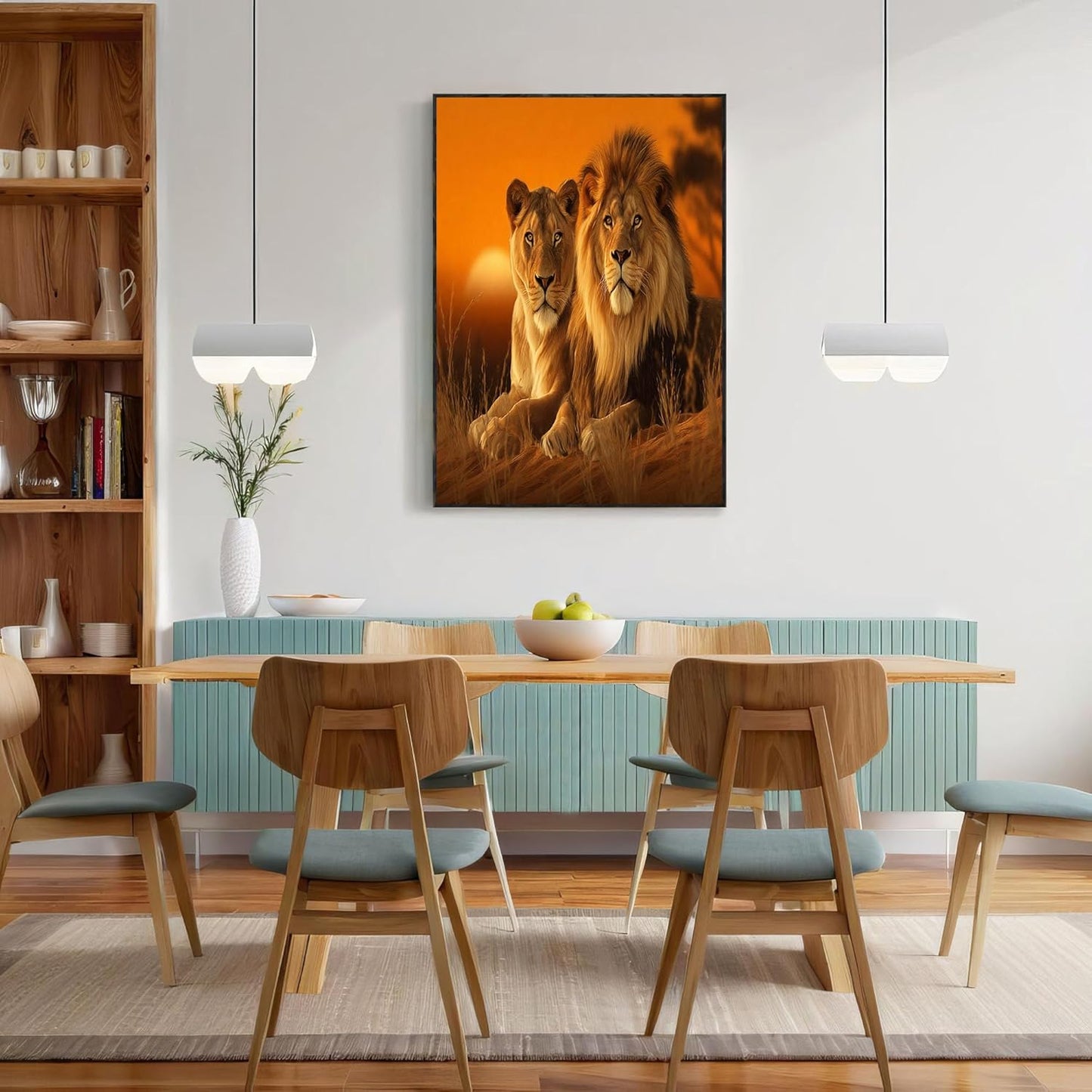 GDJSMIN Realistic Art Style Wall Art, Orange Sunset Lion Poster For Reading Room Living Room Decor 24 X 36 Inch Unframed