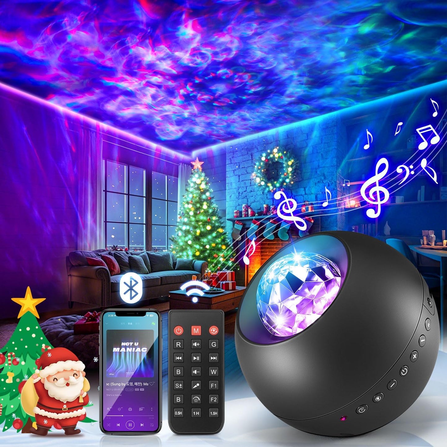 One Fire Galaxy Projector, Vibrant Galaxy Light Projector, White Noise & Bluetooth Room Lights for Bedroom,Remote Timer Kids Night Light,Cute Room Decor for Teen Girl Valentine's Day Gifts