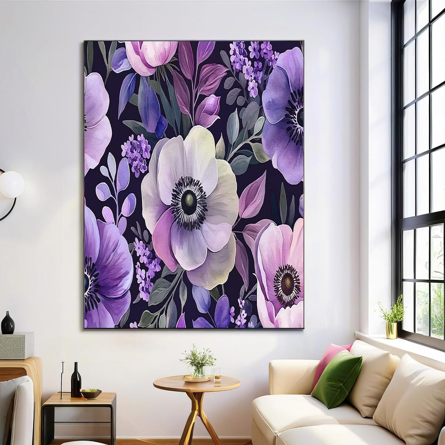 GDJSMIN Artistic Botanical Illustration Wall Art, Watercolor Anemone Pattern Poster for Reading Room Living Room Decor 12x 16 inch Unframed