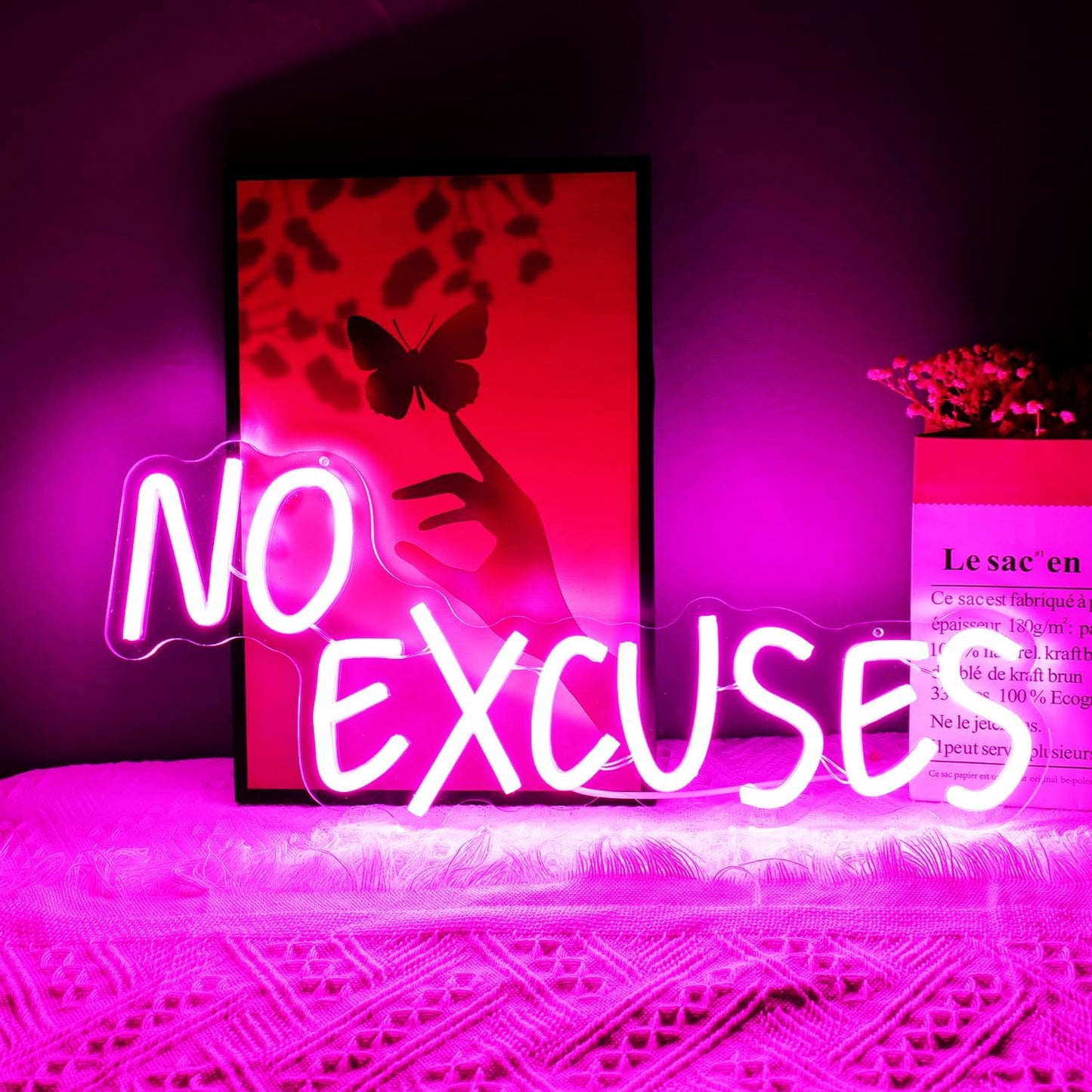 No Excuses Neon Sign Pink Inspirational LED Light Motivational Dimmable Wall Art Decor Neon Gym Accessories Sign Bright Word LED As a Gift for Fitness fans,Workout Man,Teenager,Professional Sportsmen