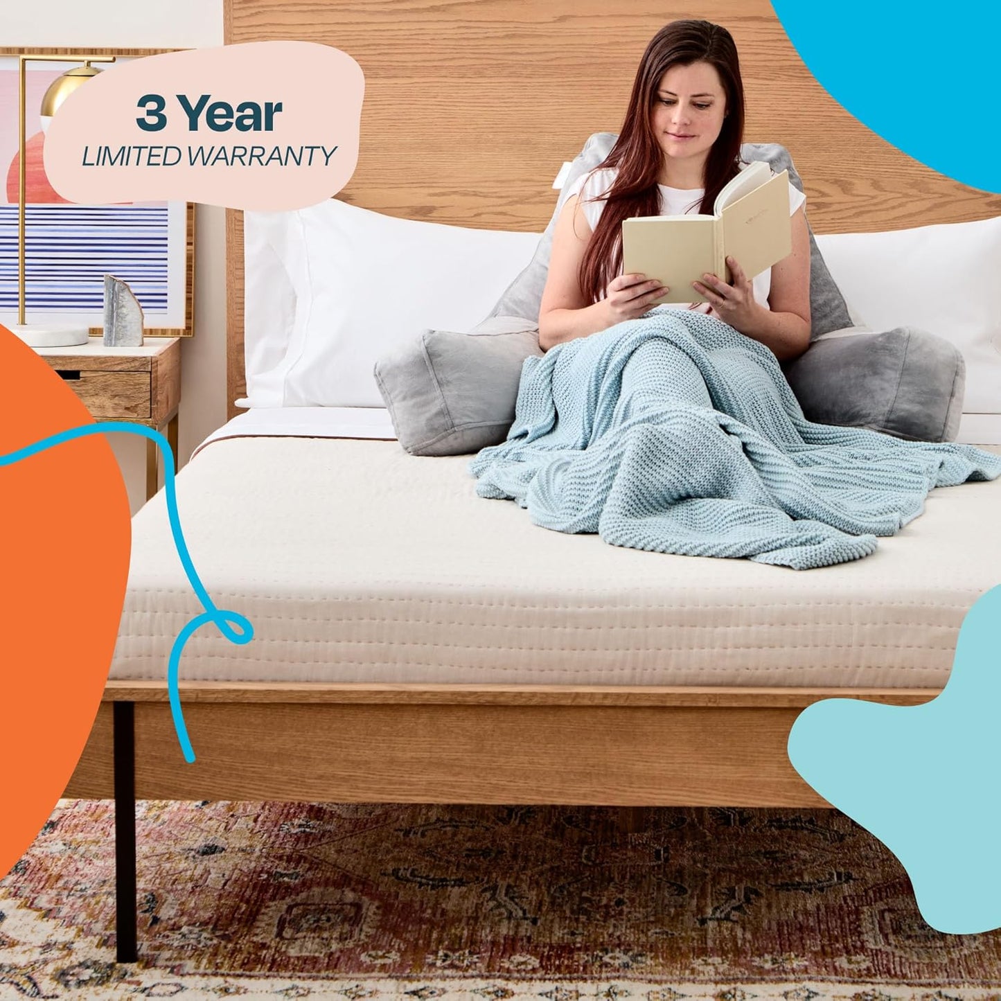 Linenspa Reading Pillow with Shredded Memory Foam- X-Large Size - Back Pillow for Sitting in Bed, Reading, Gaming, Watching TV – Bed Chair with Arms, Dorm Room Essentials, Stone